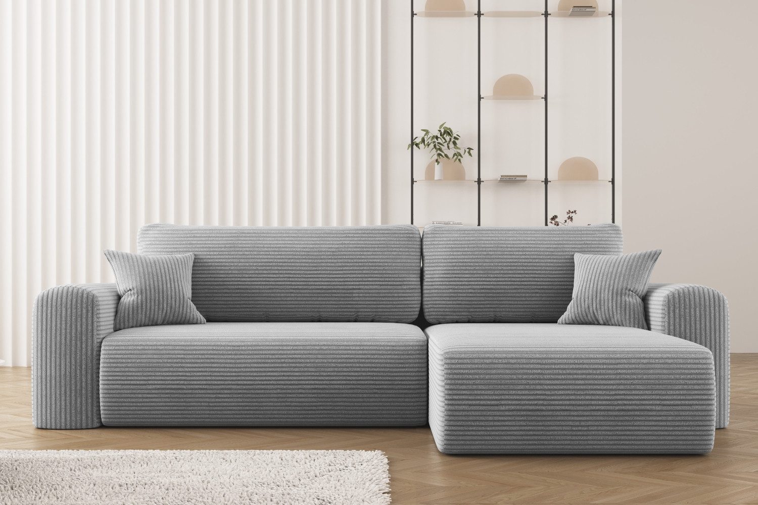 Kaiser Möbel Ecksofa mit Schlaffunktion und Stauraum für Bettzeug, Capri Stoff Poso