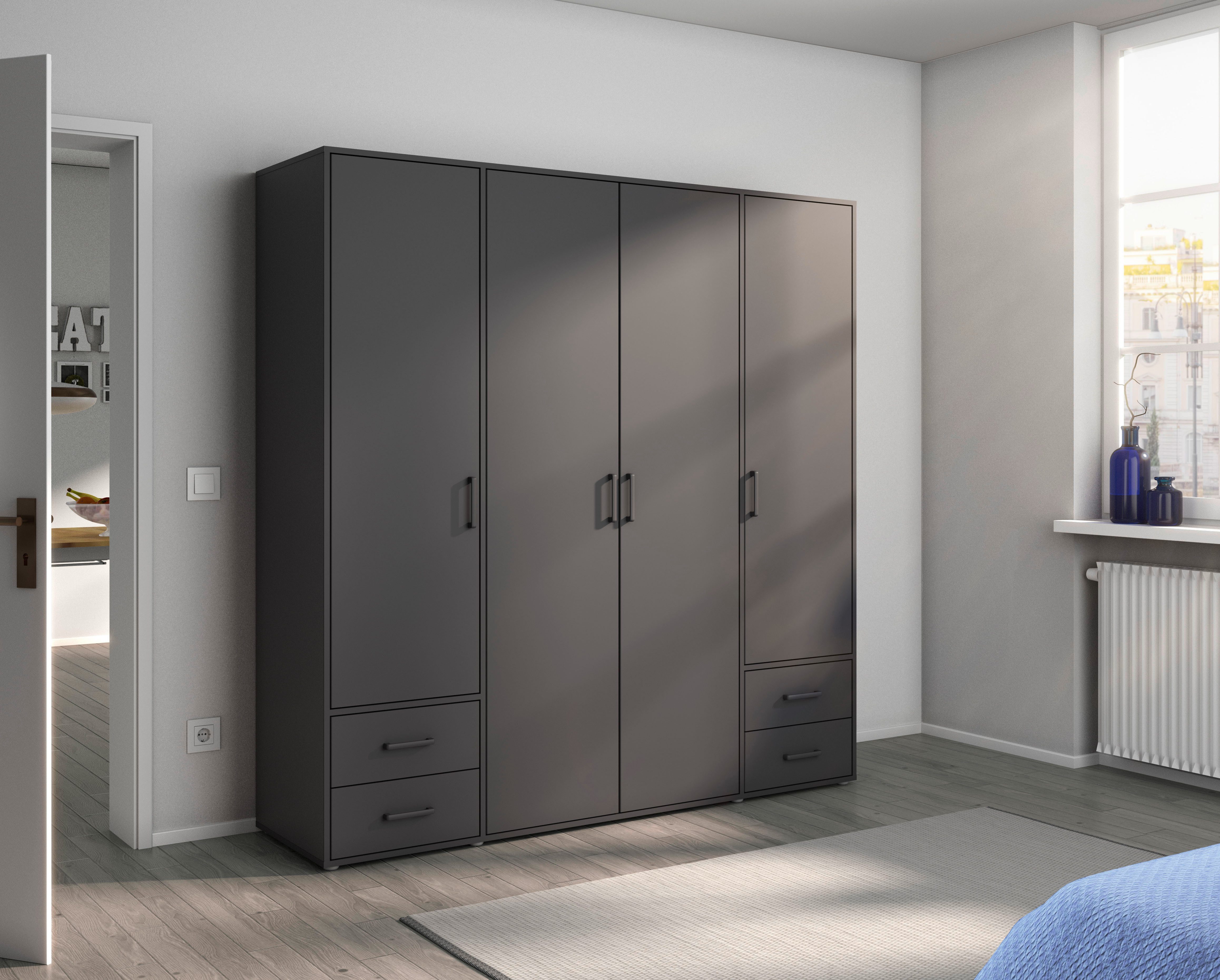 rauch Drehtürenschrank Kleiderschrank Schrank Garderobe Wäscheschrank VOYAGER (in 3 verschiedenen Ausstattungen BASIC/CLASSIC/PREMIUM) mit 2 modernen Griffvarianten, mit Außenschubladen MADE IN GERMANY