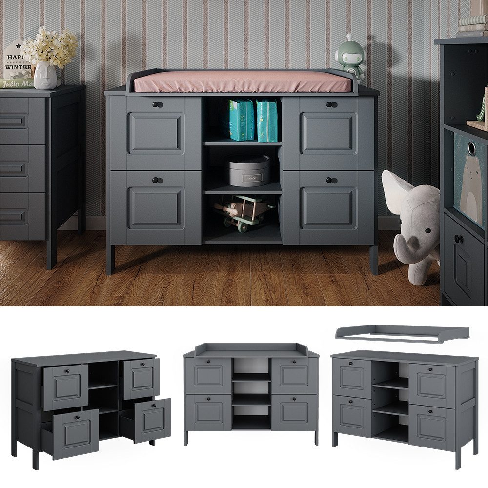 VitaliSpa® Wickelkommode Ajaton, Grau, 133 x 98.4 cm mit 4 Schubladen