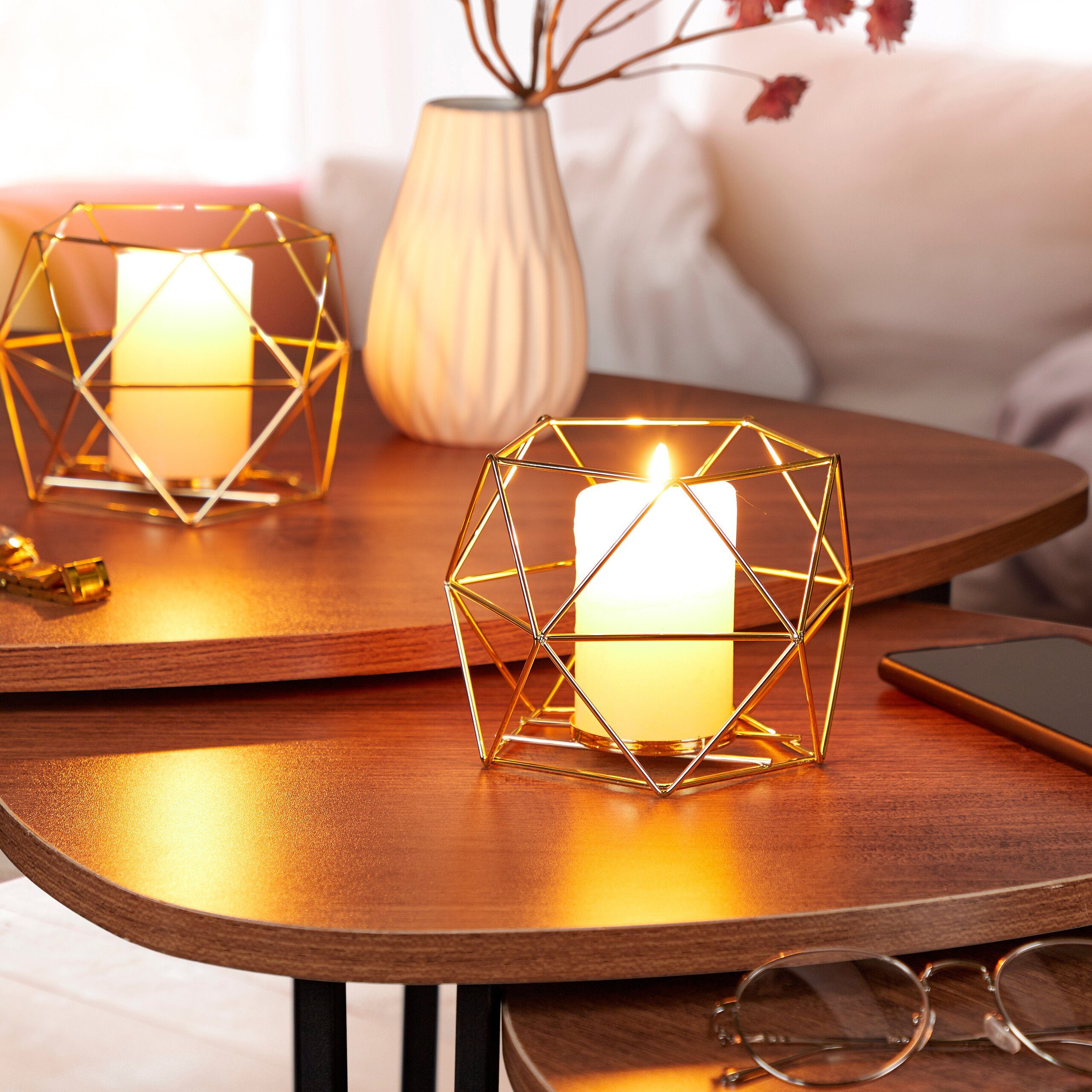 relaxdays Teelichthalter Geometrischer Teelichthalter im 2er günstig online kaufen
