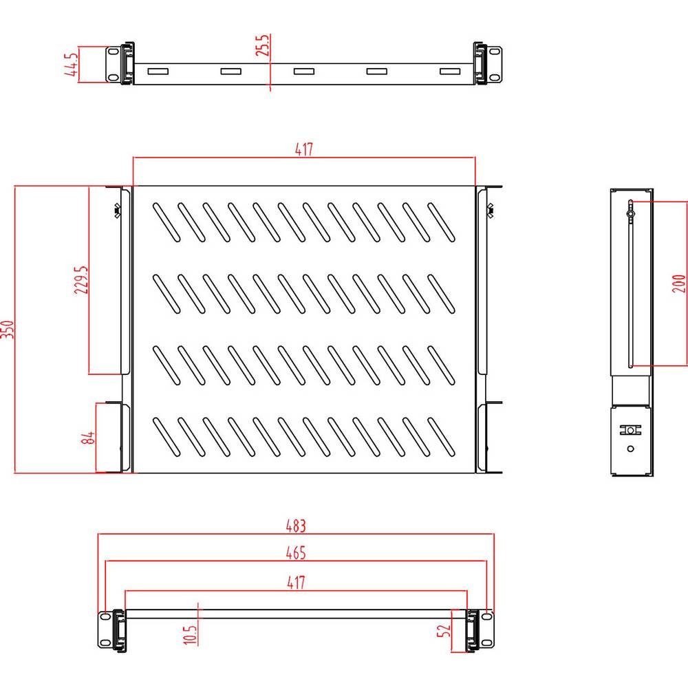 Renkforce Netzwerkschrank 48.3 cm (19) Geräteboden mit Lüftungsschlitzen, Ausziehbar RF-3432148, Ausziehbar