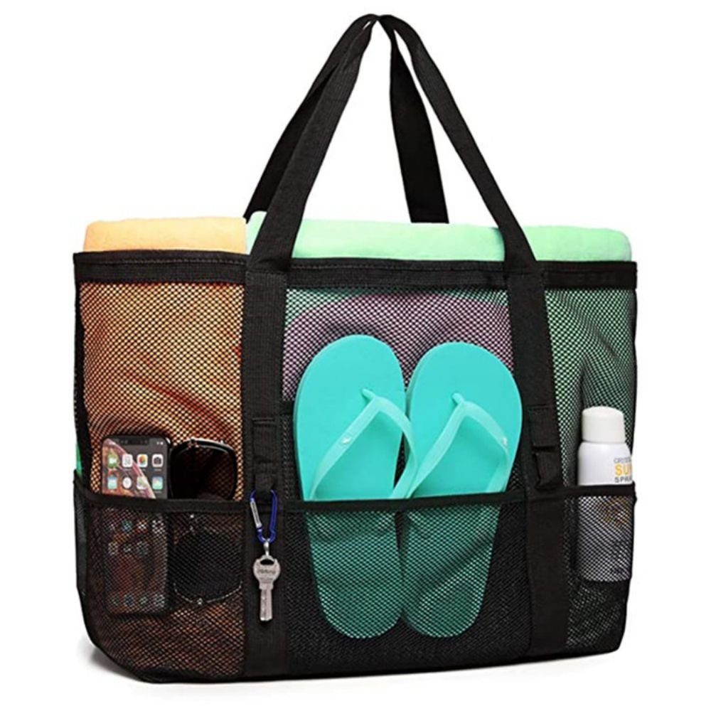 SOTOR Strandtasche Große Strandtasche mit Schultergurt und viel Stauraum (Reisetasche in Übergröße mit 8 Fächern, Mesh Duffel Bag Pool Toys Bag Beach Essentials)