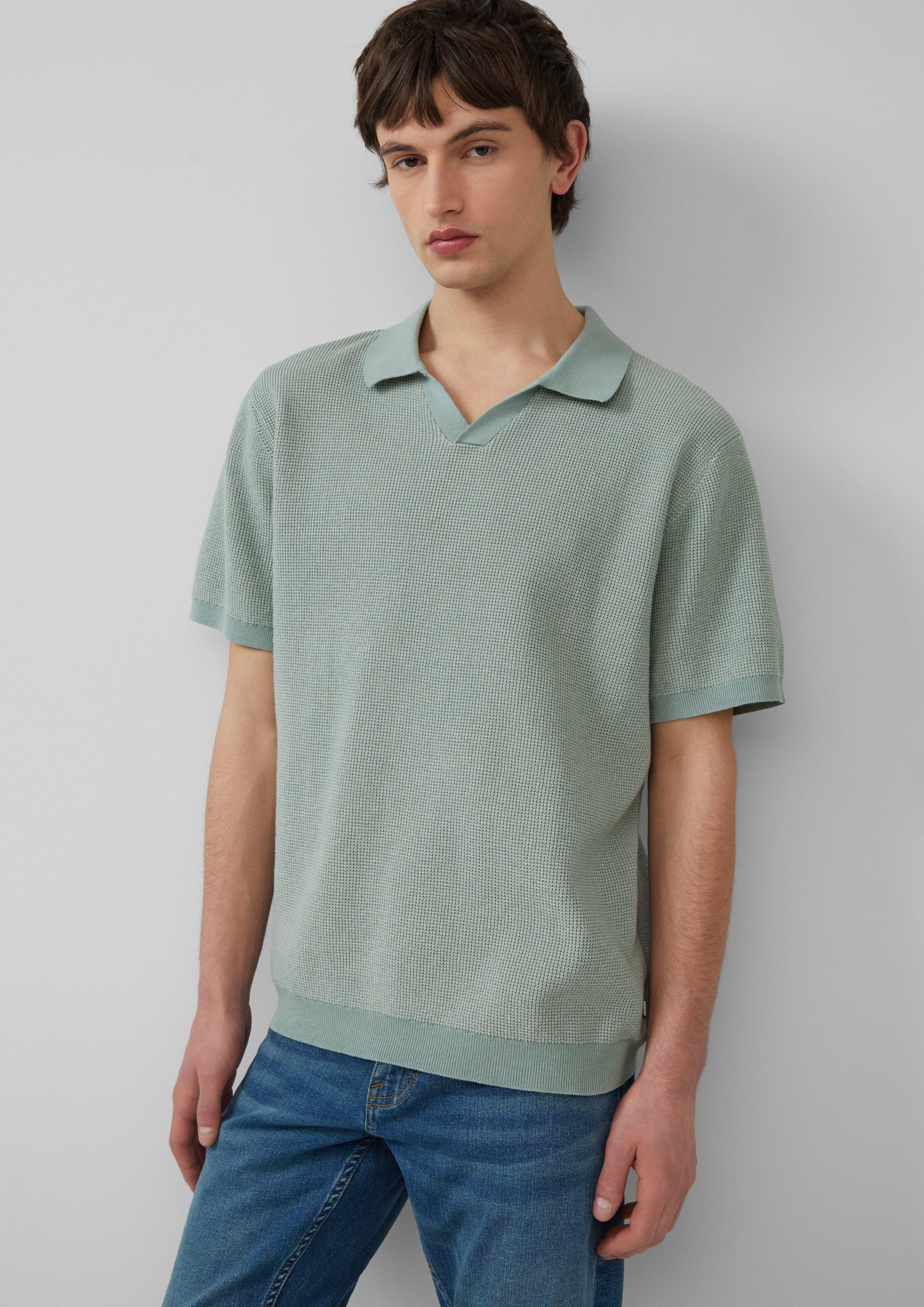 QS Strickpullover Melierter Strick-Polo mit Strukturoptik günstig online kaufen