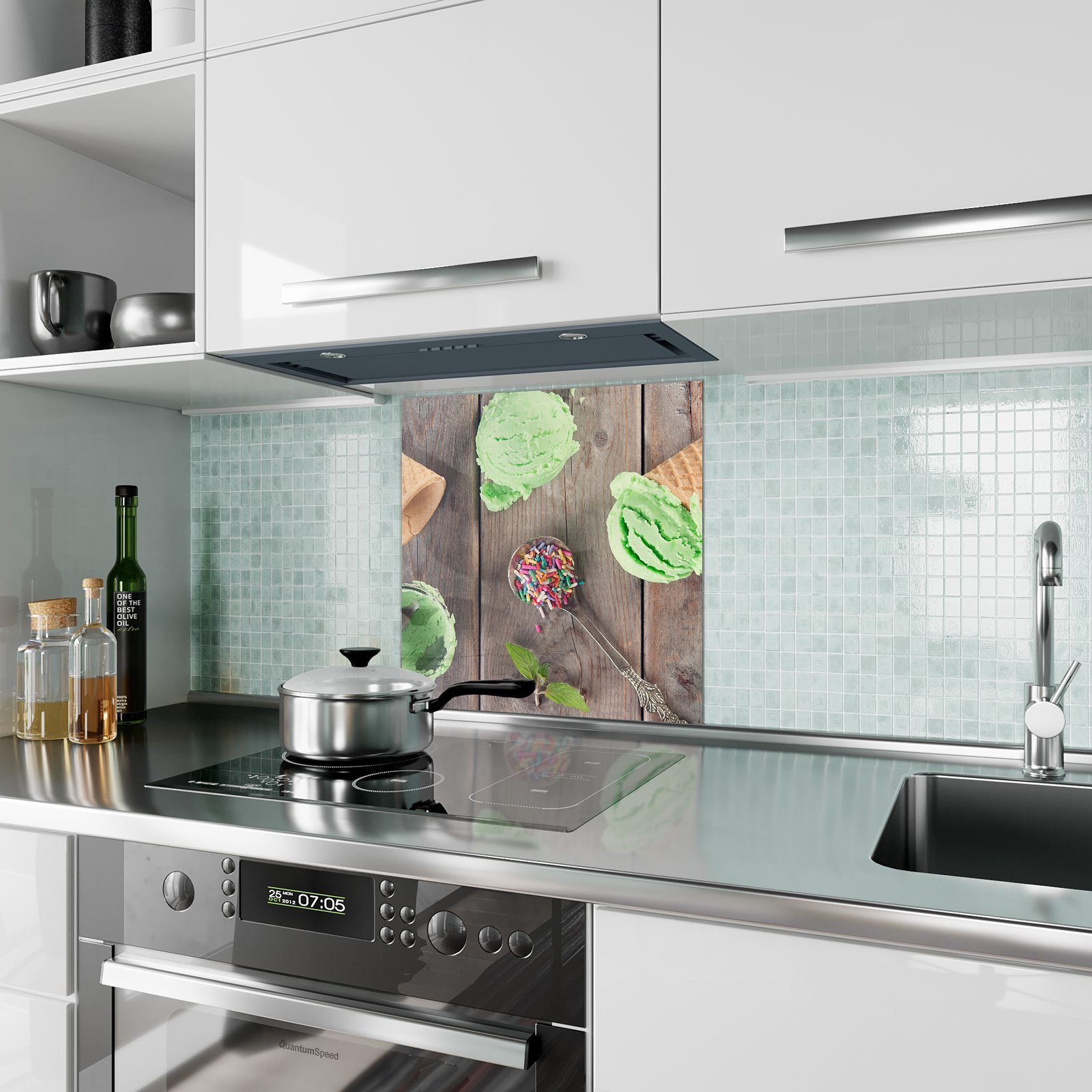 Spritzschutz Glas Küchenrückwand Motiv Eiscreme Küchenrückwand mit Grüne Primedeco