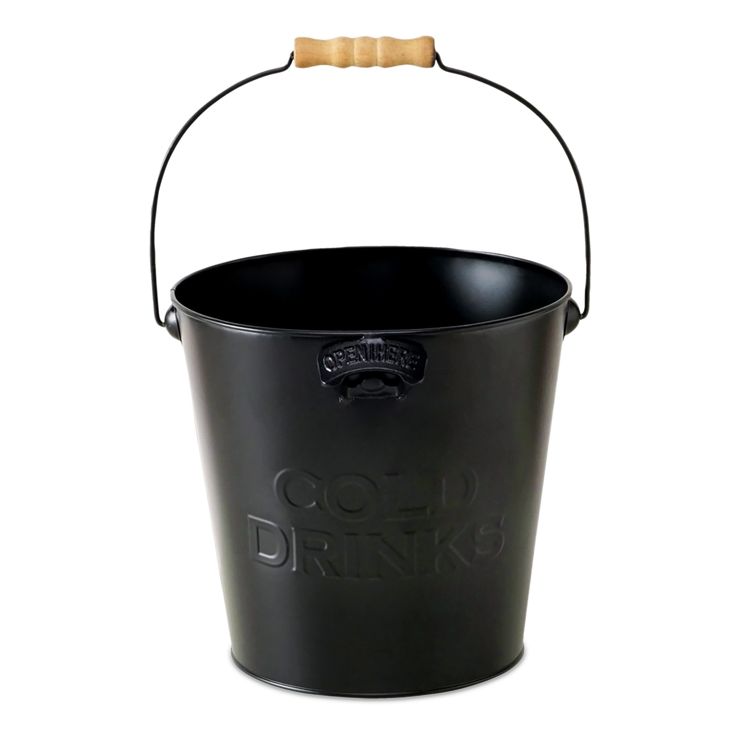 Spetebo Eiseimer aus Zink mit integriertem Flaschenöffner, eleganter Zinkeimer mit Holzgriff