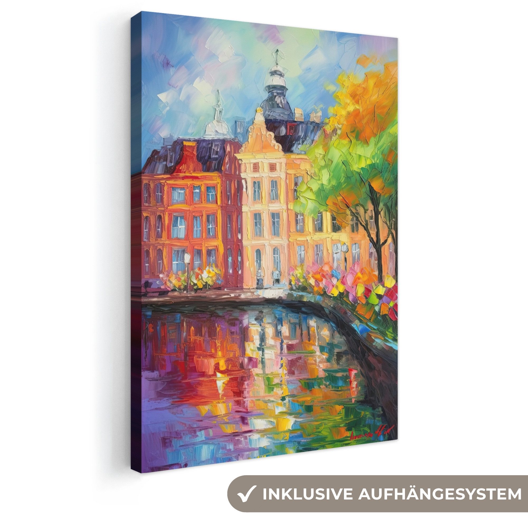 OneMillionCanvasses® Leinwandbild Ölfarbenoptik - Amsterdam - Kunst - Farbenfroh, Fotodruck (1 St), Leinwand Canvas Wandbild, Wanddekoration 20x30 cm