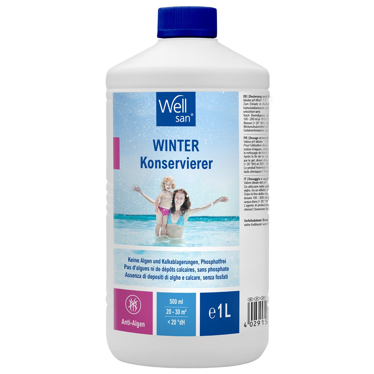TOPCENT Обслуживание бассейна WellSan Pool-Winterkonservierer 1l, chlor-, phosphat- und pH-neutral, Überwinterungsmittel
