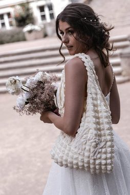 Nysashop Beuteltasche Wifey Brauttasche mit Perlenaufschrift Beutel Hochzeit