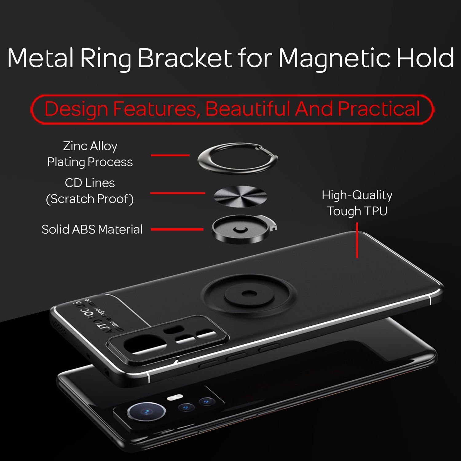 Nalia Smartphone-Hülle Xiaomi 12 Xiaomi 12X 16 cm (6,28 Zoll), Matte Ring Silikon Hülle / 360 Grad Ring / Standfunktion / Rutschfest