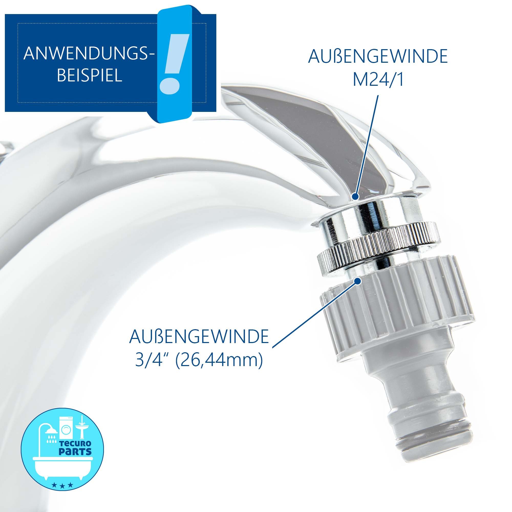 tecuro Strahlregler Adapter für Armaturen M24x1 auf 3/4 Zoll, verchromt – Bild 3 von 5