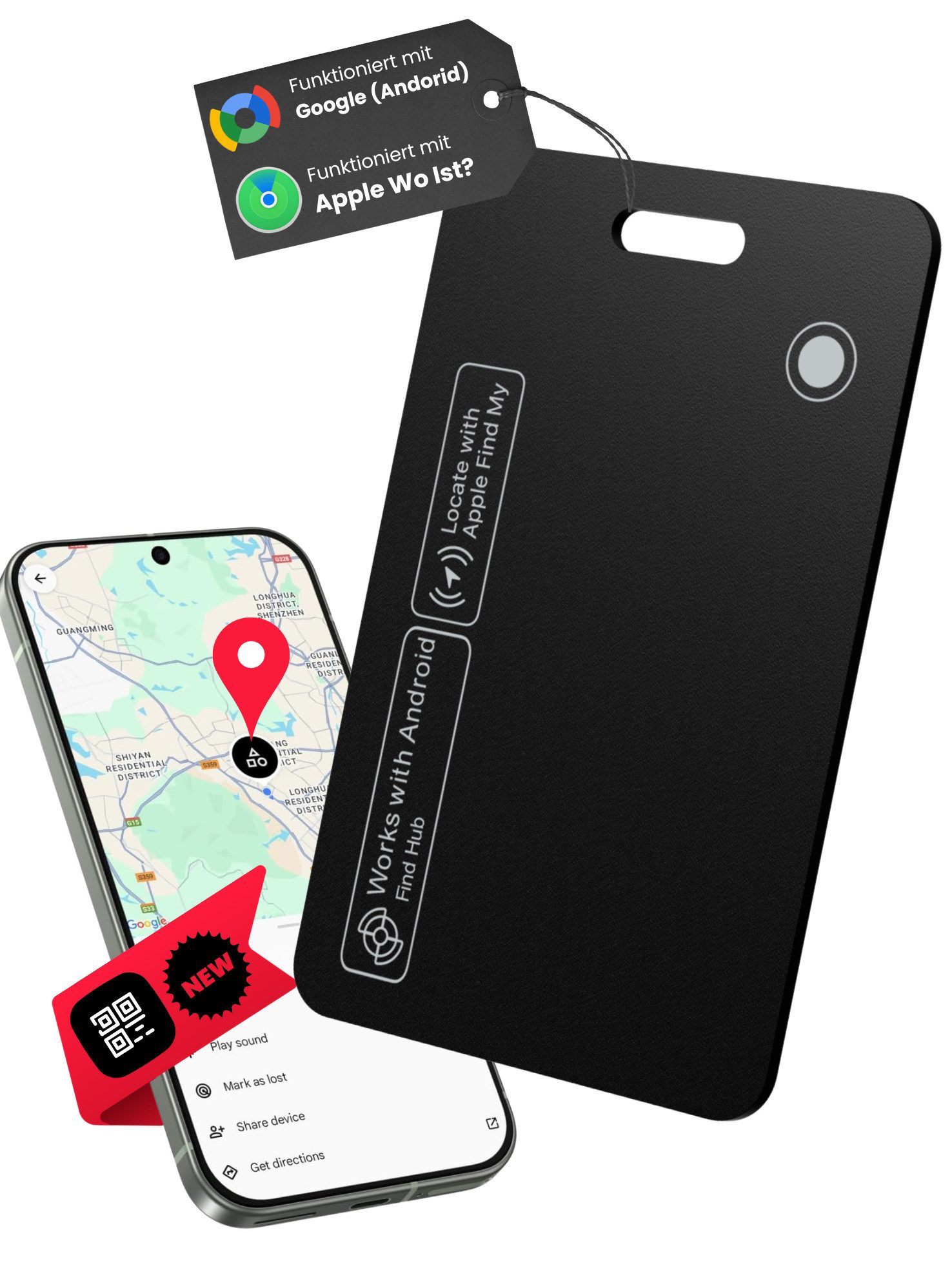 S&T Design GPS-Tracker Android und iOS Smart Tag Weltweite Ortung [Android & iOS] GPS-Empfänger (GPS Karte für die Brieftasche Dünn Wasserdicht Kabellos 100 Tage Akku)