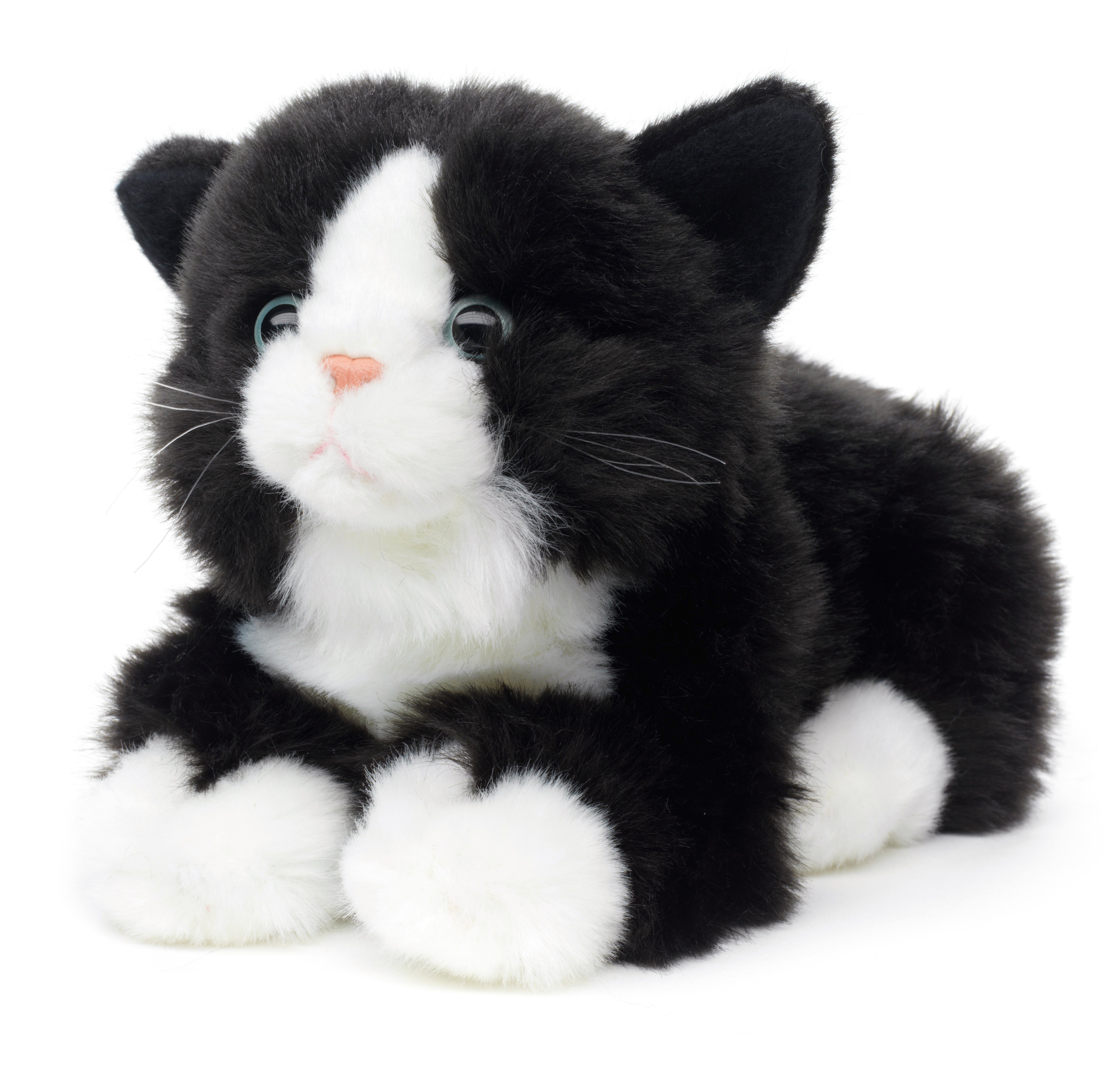 Kuscheltier 20 Stimme mit 100 Plüsch, Füllmaterial % Katze zu (Länge) recyceltes - Plüschtier, cm - (schwarz-weiß) Uni-Toys