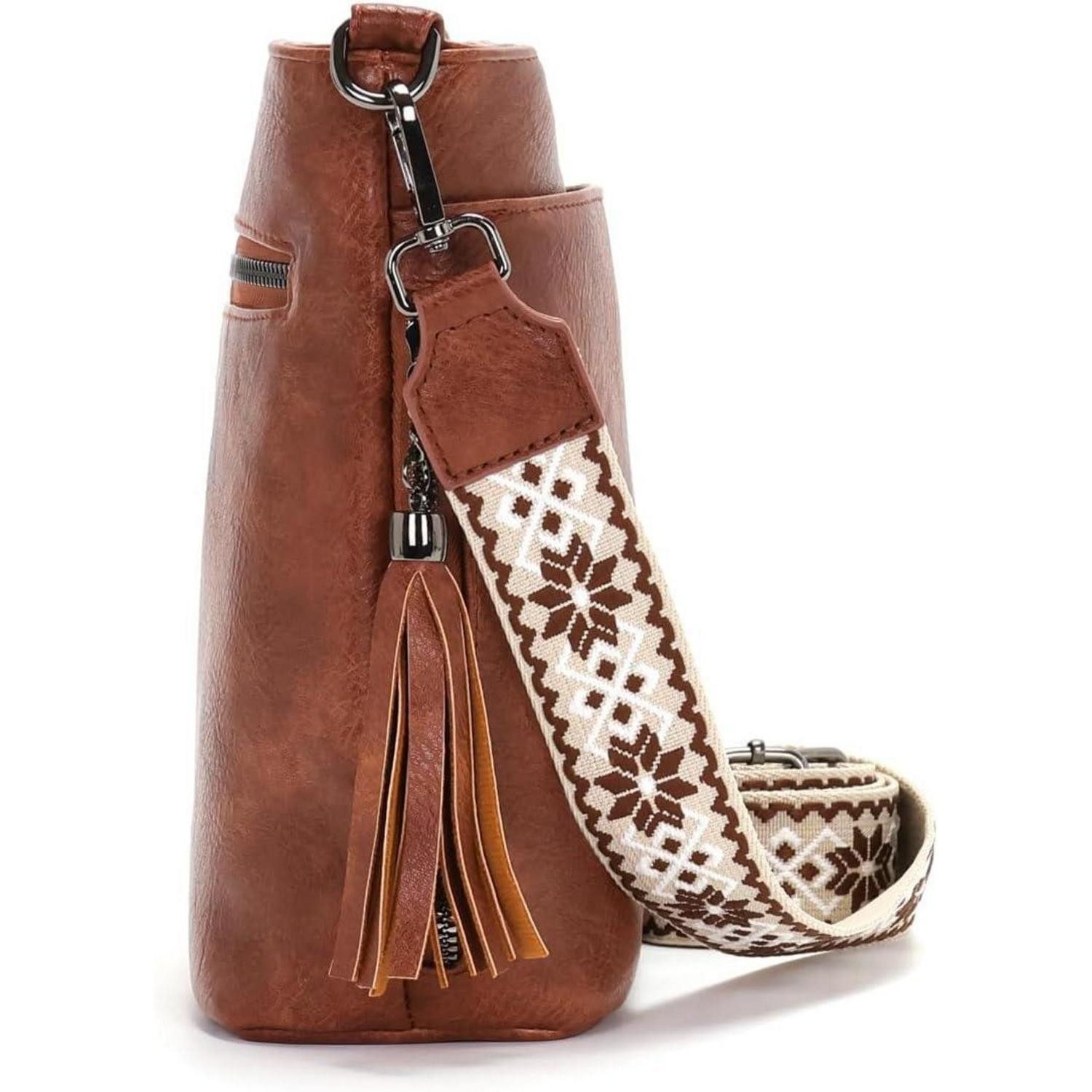 LuxusKollektion Umhängetasche Umhängetasche Damen Mittelgroß Crossbody Leder PU A-braun