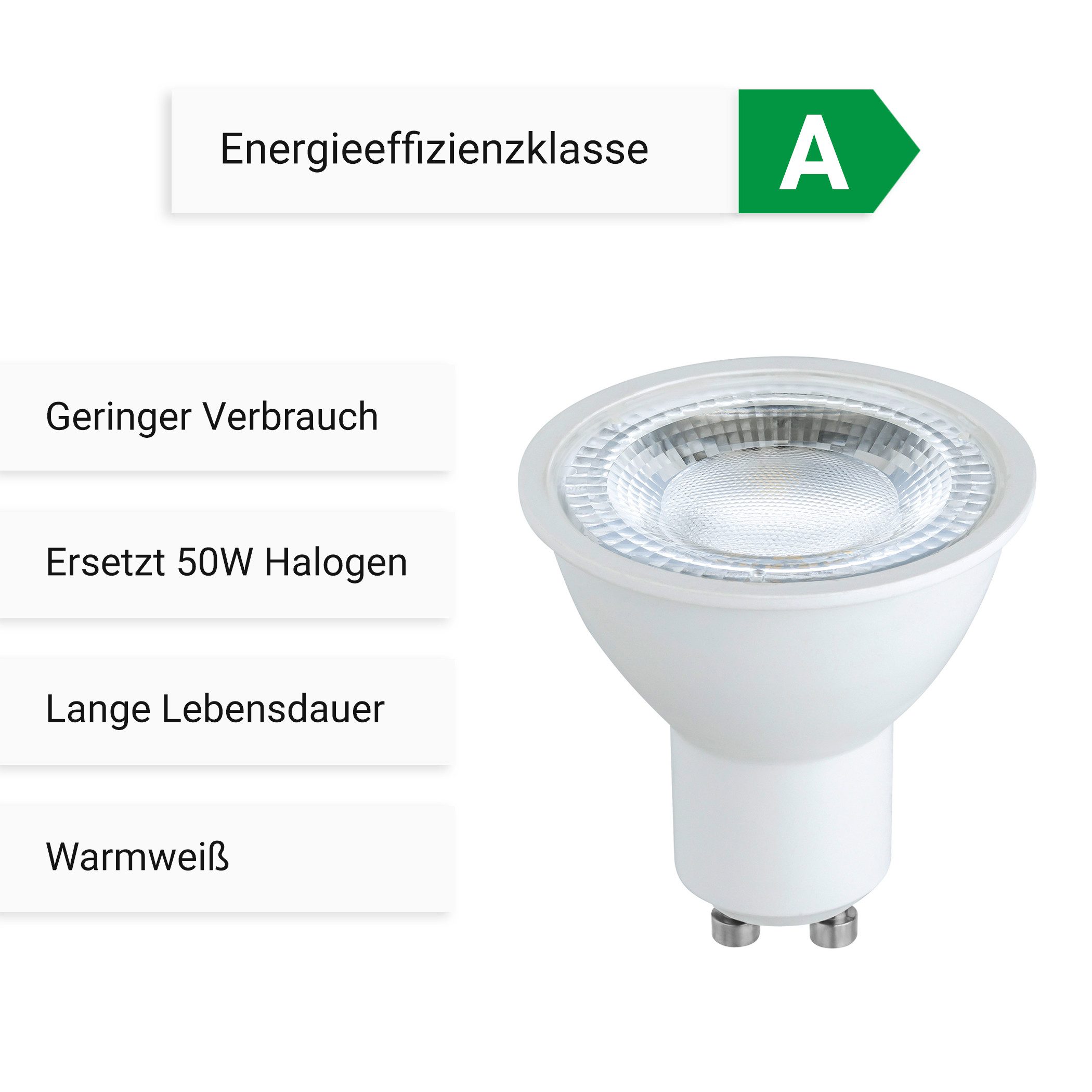 SEBSON LED-Leuchtmittel LED Lampe GU10 Energieeffizienz A warmweiß 2,5W 450lm 230V - 10er Set, GU10, 10 St., Warmweiß, Einbaustrahler 230V – Bild 3 von 5