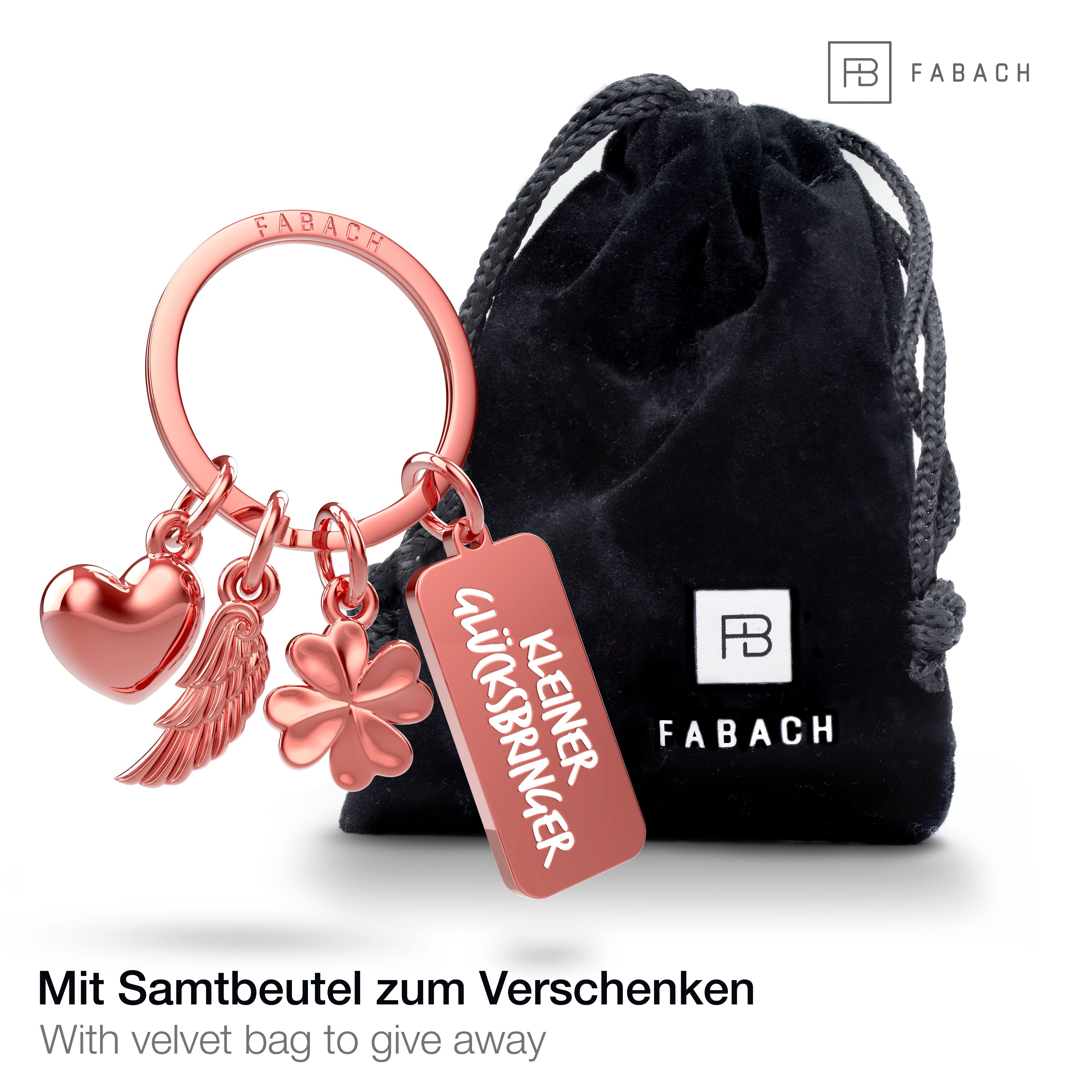 Kleiner Glücksbringer - 3 Gravur Schutzengel - Roségold Schlüsselanhänger Geschenk Charms FABACH mit