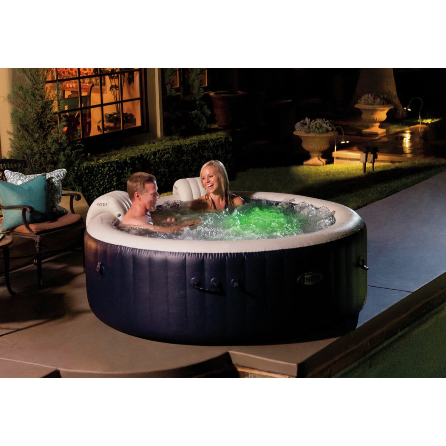 Intex Whirlpool aufblasbar "PureSpa Plus Bubble Massage", aufblasbares Aufstellbecken, inkl. Isolierabdeckung, für bis zu 4 Personen