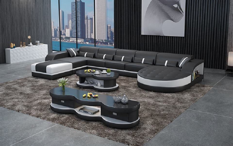 Sofas Design Ecksofa, JVmoebel Schwarz/Weiß Couch Sofa Form Wohnlandschaft Polster Ecksofa Leder U