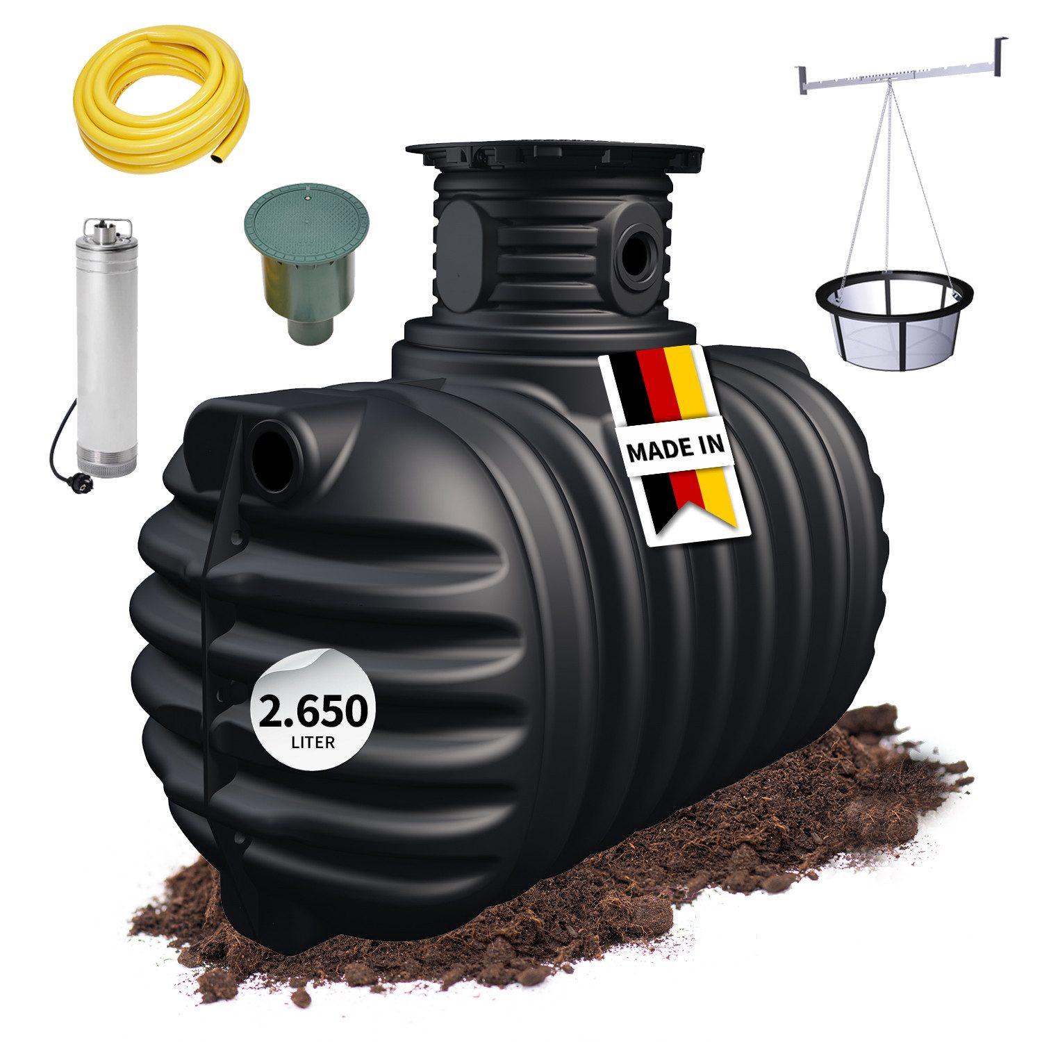 4rain Druckbehälter COMPACT Erdtank-Paket 2650 Liter Garten-Comfort