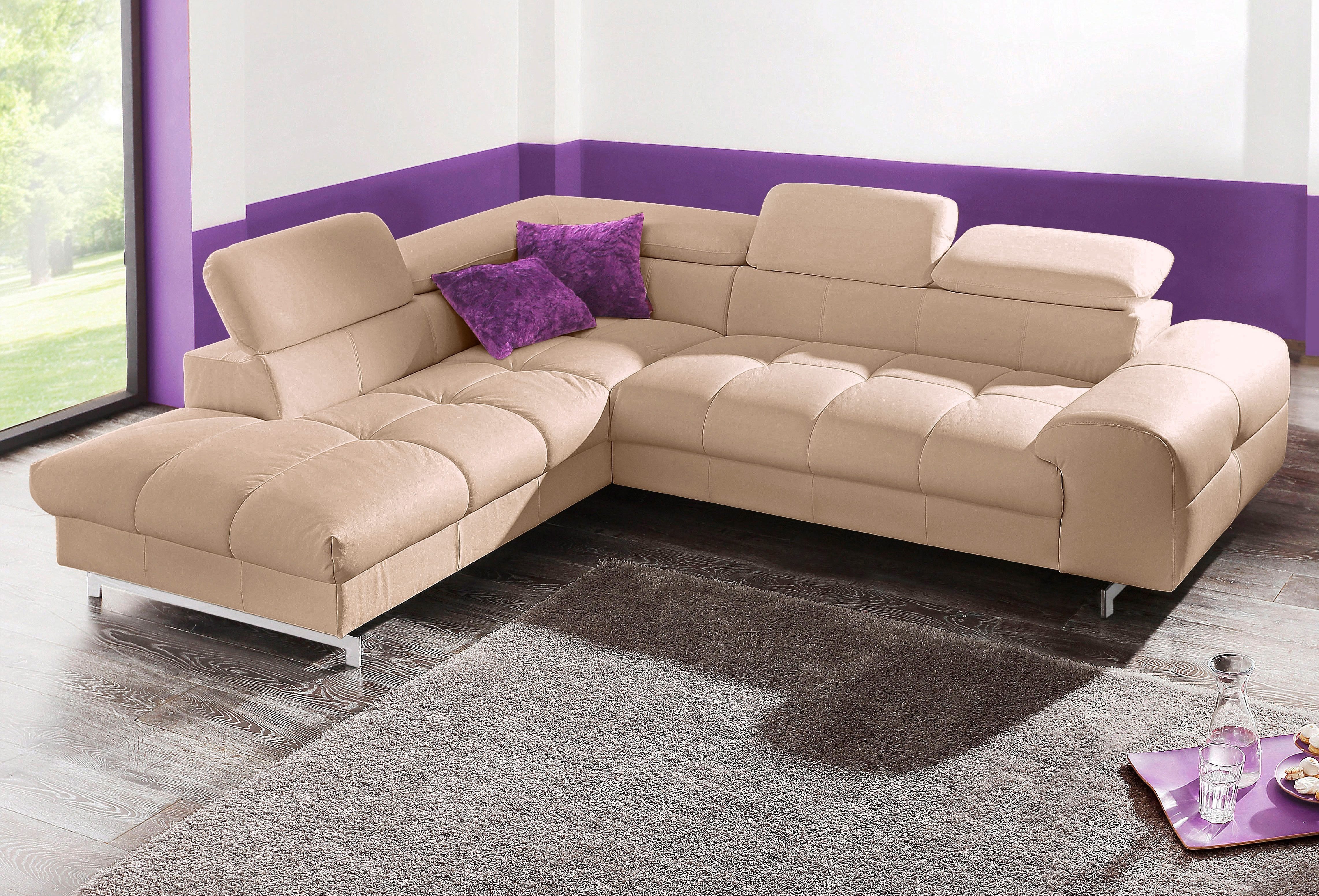 COTTA Ecksofa Chef L-Form, mit Kopfteilverstellung, edle Metallkufen, wahlweise mit Bettfunktion