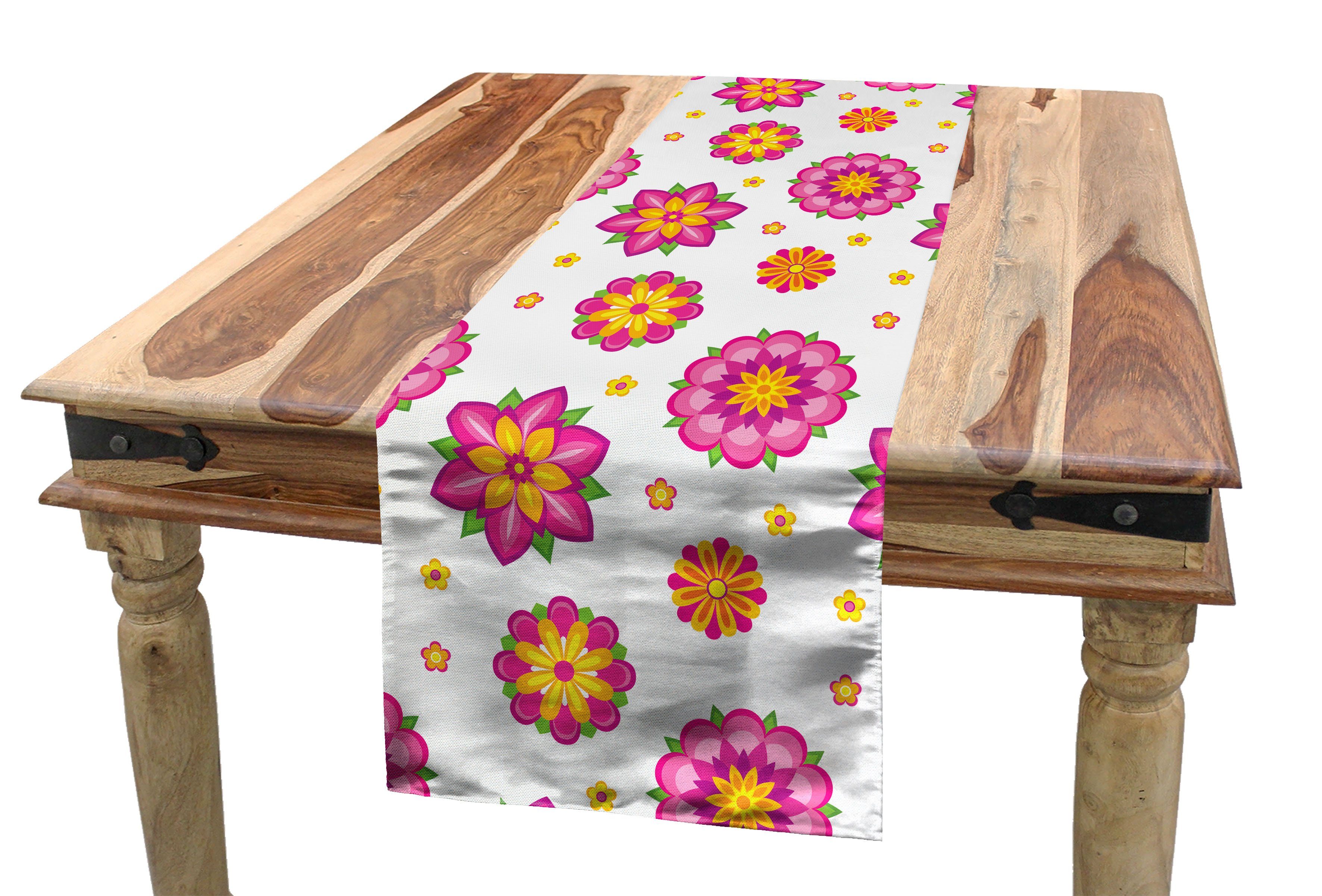Abakuhaus Tischläufer Esszimmer Küche Rechteckiger Dekorativer Tischläufer, Orange und Rosa Blumen-Blüte