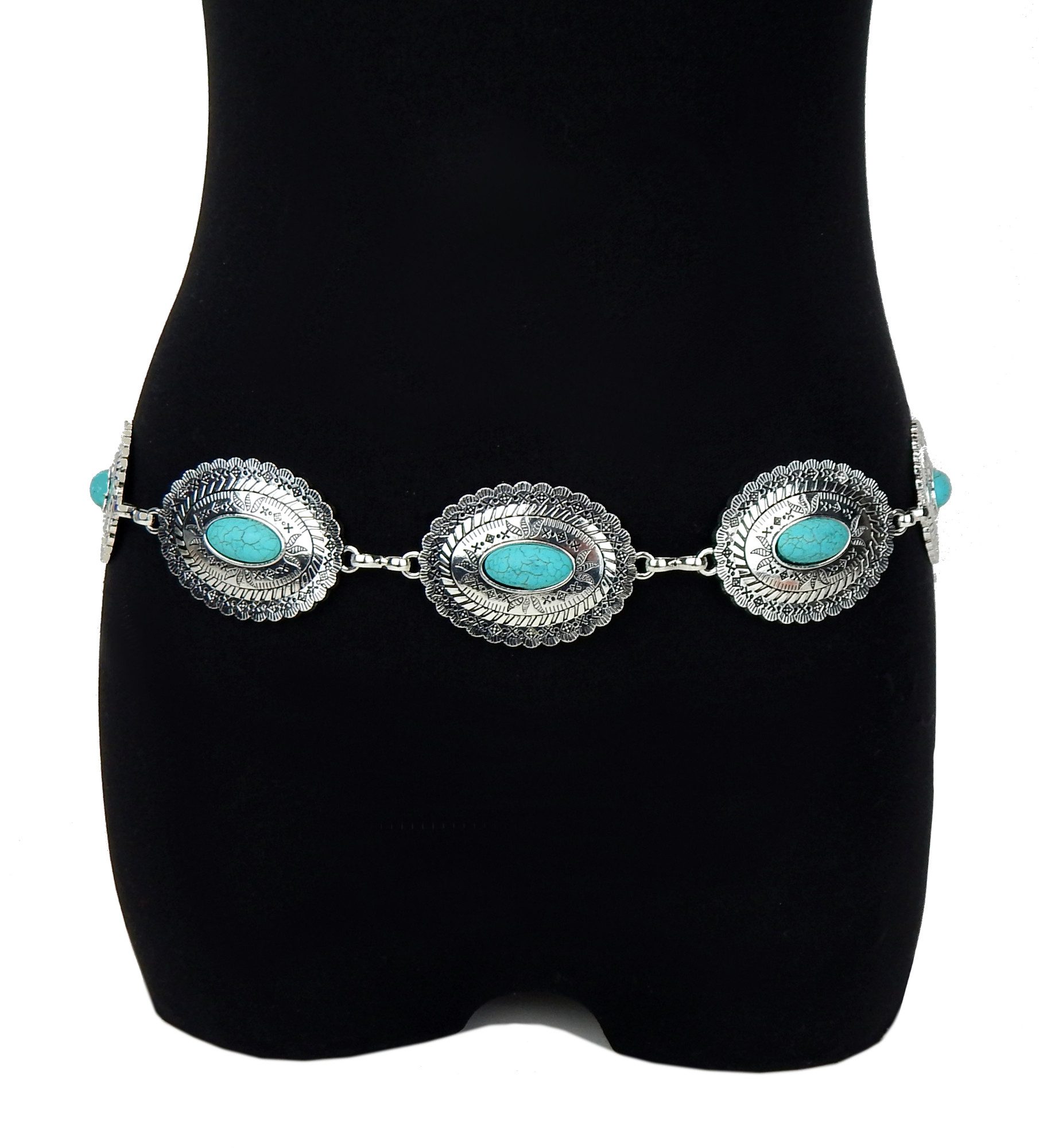 Ella Jonte Kettengürtel silber türkis 75 - 110 cm Boho Ibiza Hippie Style günstig online kaufen