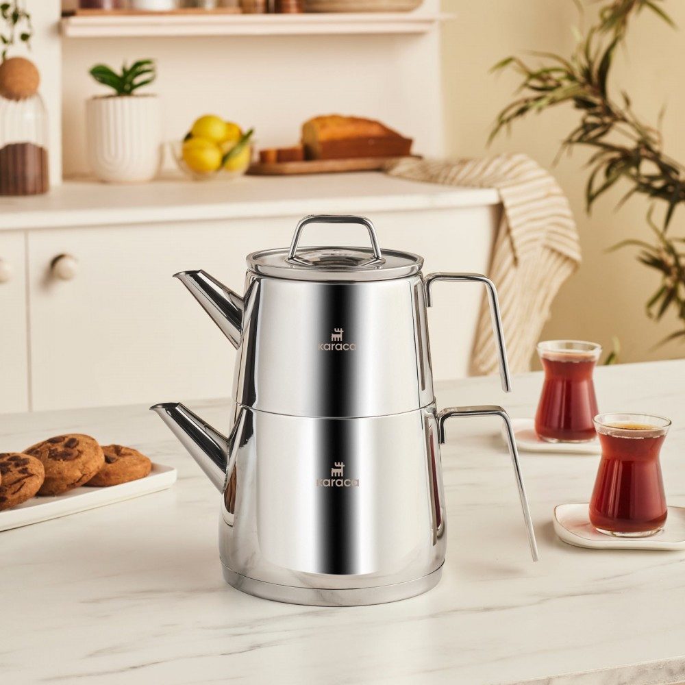 Karaca Teekanne Karaca Steelina Edelstahl Teekannen-Set XL – Inox