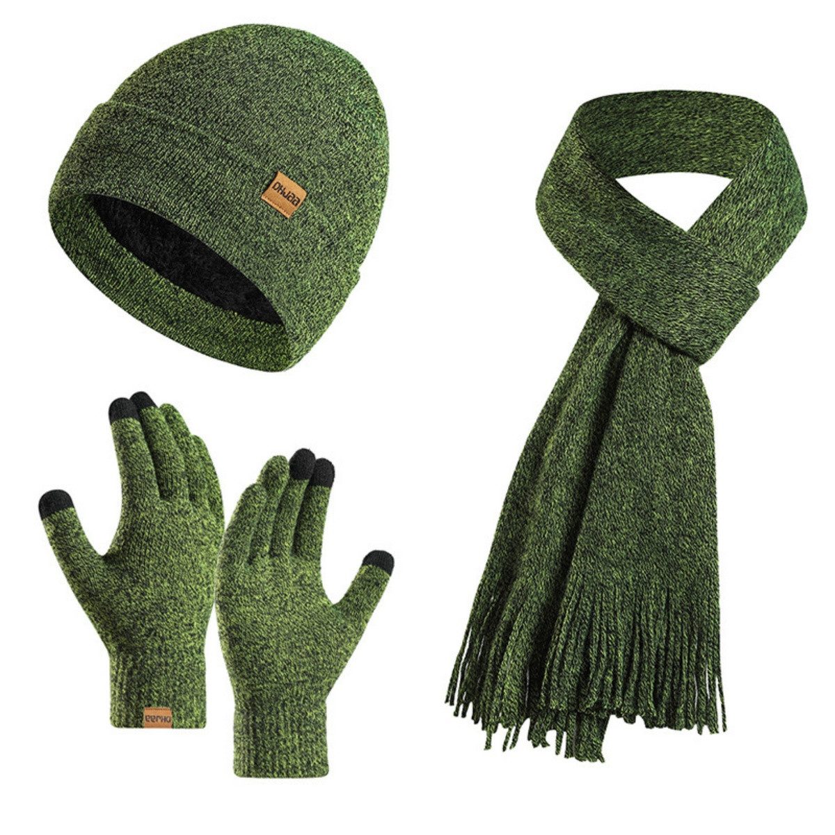 YNOFIT Mütze & Schal Winter Warm Knit Beanie Hat Touchscreen Handschuhe Long Neck Scarf Set (Modisches Design, warmer Winteranzug) Gestrickte, dick gefütterte Mütze Halswärmer Winteranzug