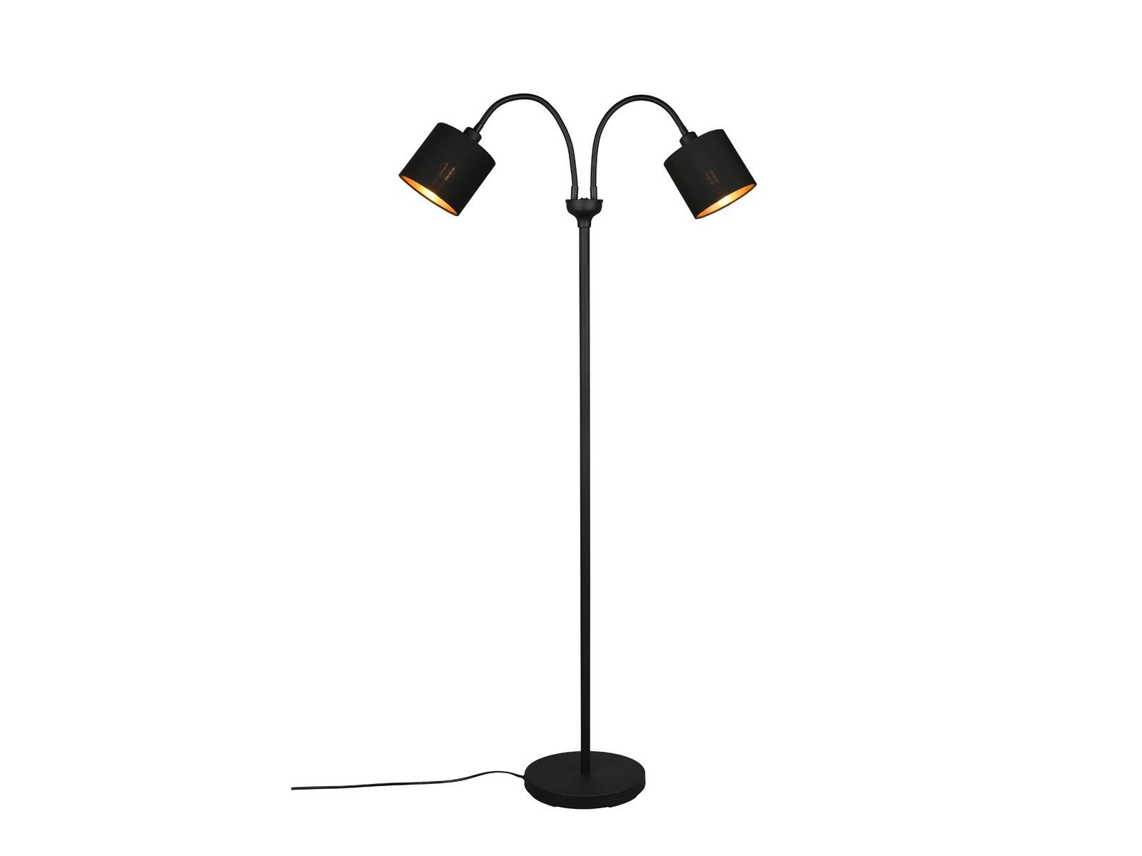 Reality Leuchten LED Stehlampe, Dimmfunktion, LED wechselbar, Warmweiß, kleine ausgefallene Schwanenhalslampe zweiflammig Schwarz Gold H 130cm