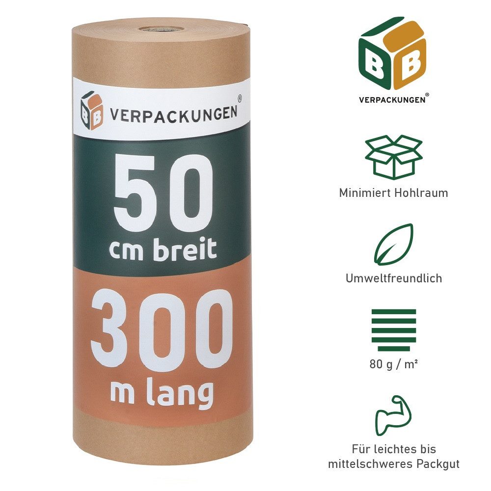 BB-Verpackungen Packpapier Natronmischpapier 150 qm, (1St), 0,5 x 300 m reißfestes Kraftpapier