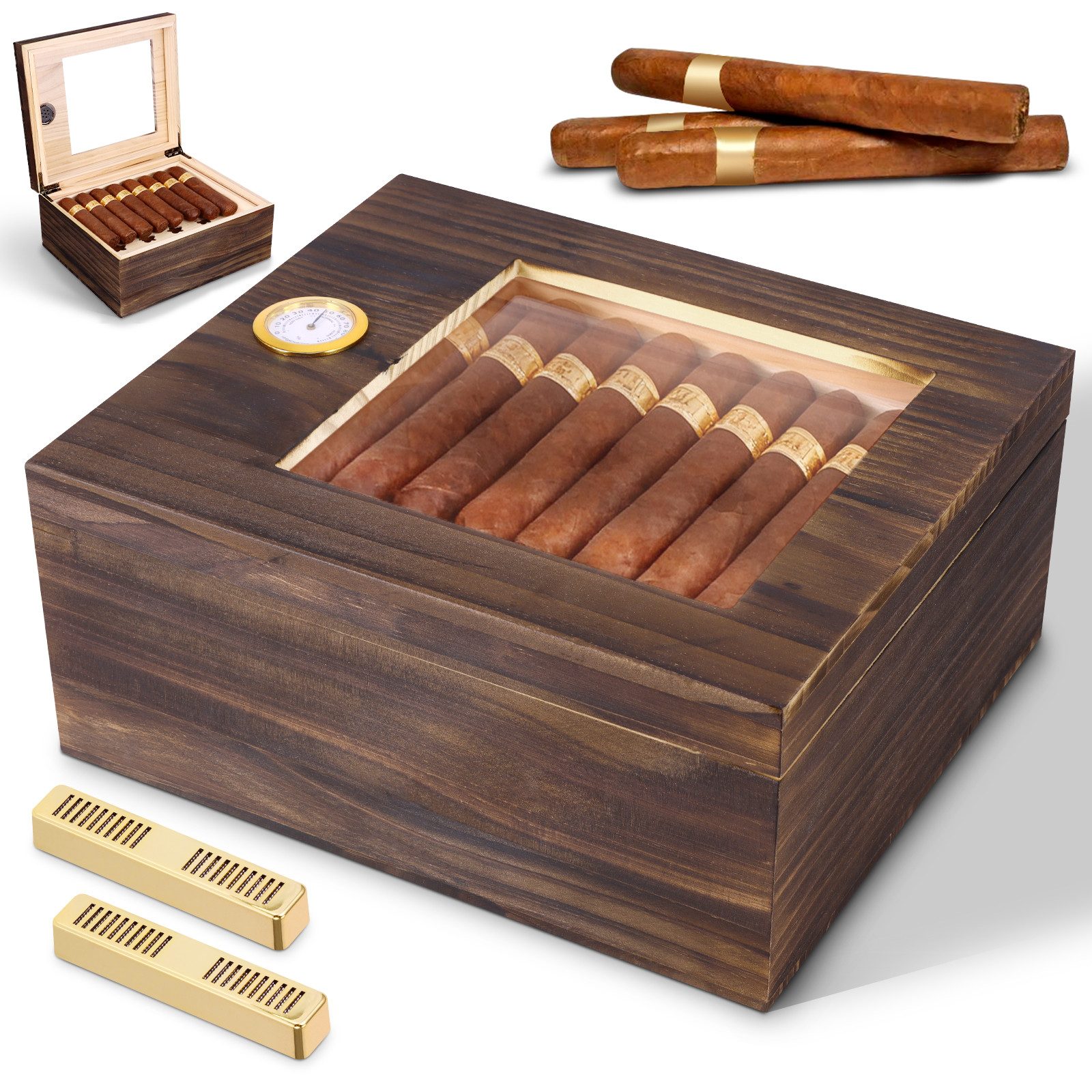 BlingBin Humidor Zigarren Humidor Zeder Desktop Box, Aufbewahrungbox, Zigarrenetui mit Hygrometer & Luftbefeuchter für bis zu 20-25 Zigarren