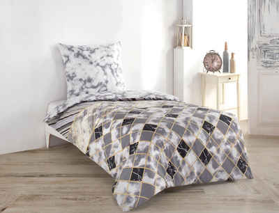 Bettwäsche Wendebettwäsche, Bettbezug-Set, Buymax, 100% Baumwolle, 2 teilig, 135x200 cm, Reißverschluss, hochwertig, Grau, Weiß