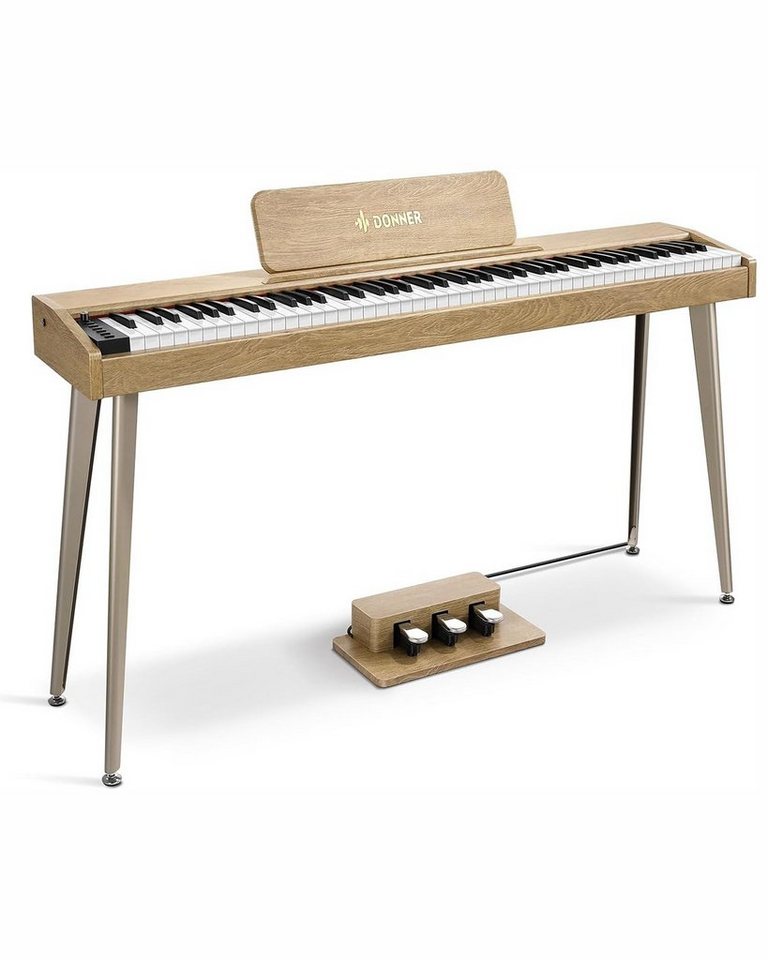 Donner Digitalpiano 88 Tasten halbgewichteter Tastatur Holzmaserung Keyboard DDP-60 (SET, 3-Pedal-Einheit,Netzadapter, Notenständer, Produktanleitung), 128 Stimmen, 83 Rhythmen, 8 Reverb-Effekten, 5 Stärkekurven