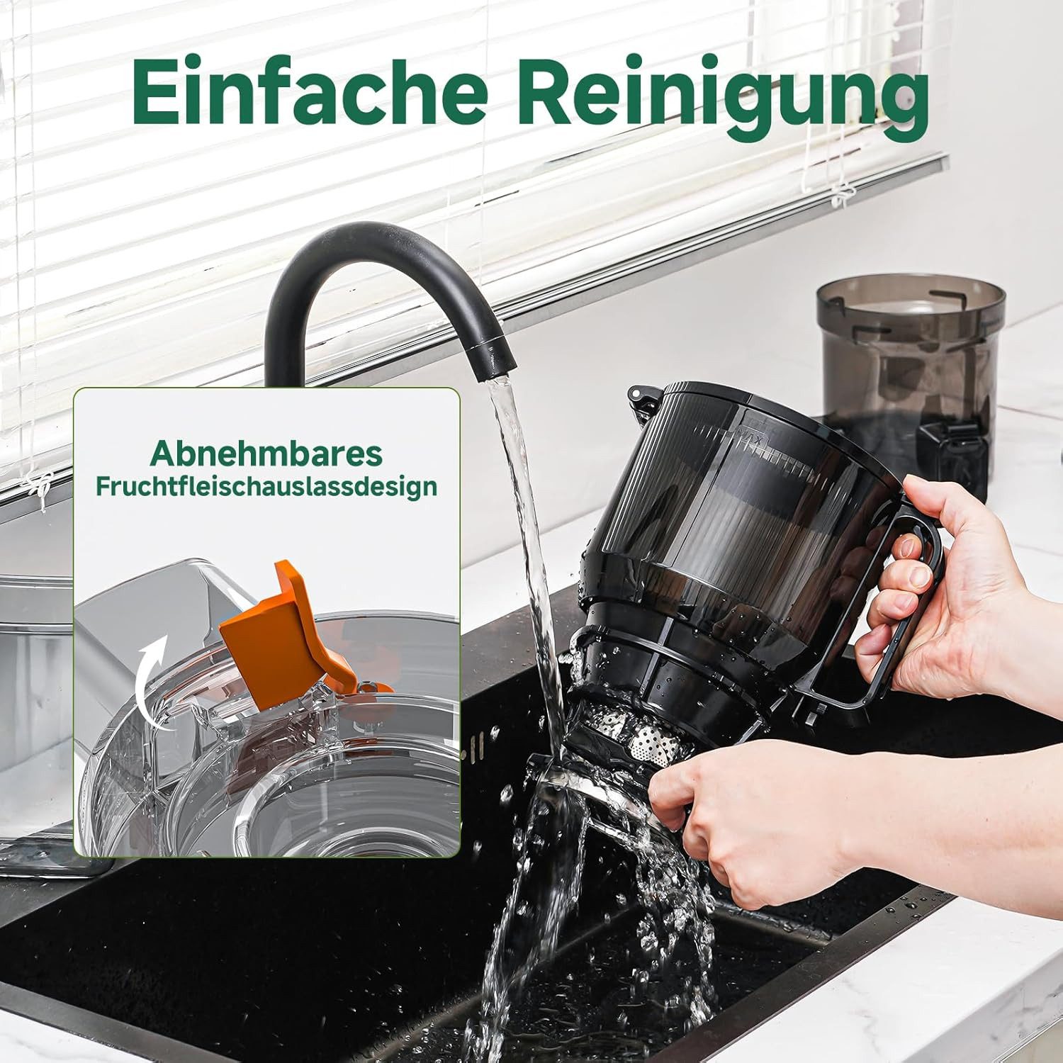 AMZCHEF Zentrifugenentsafter CE-SJ-03OT6C-BK, 250 W, 150MM Öffnung und 2L Kaltpress – Bild 5 von 5