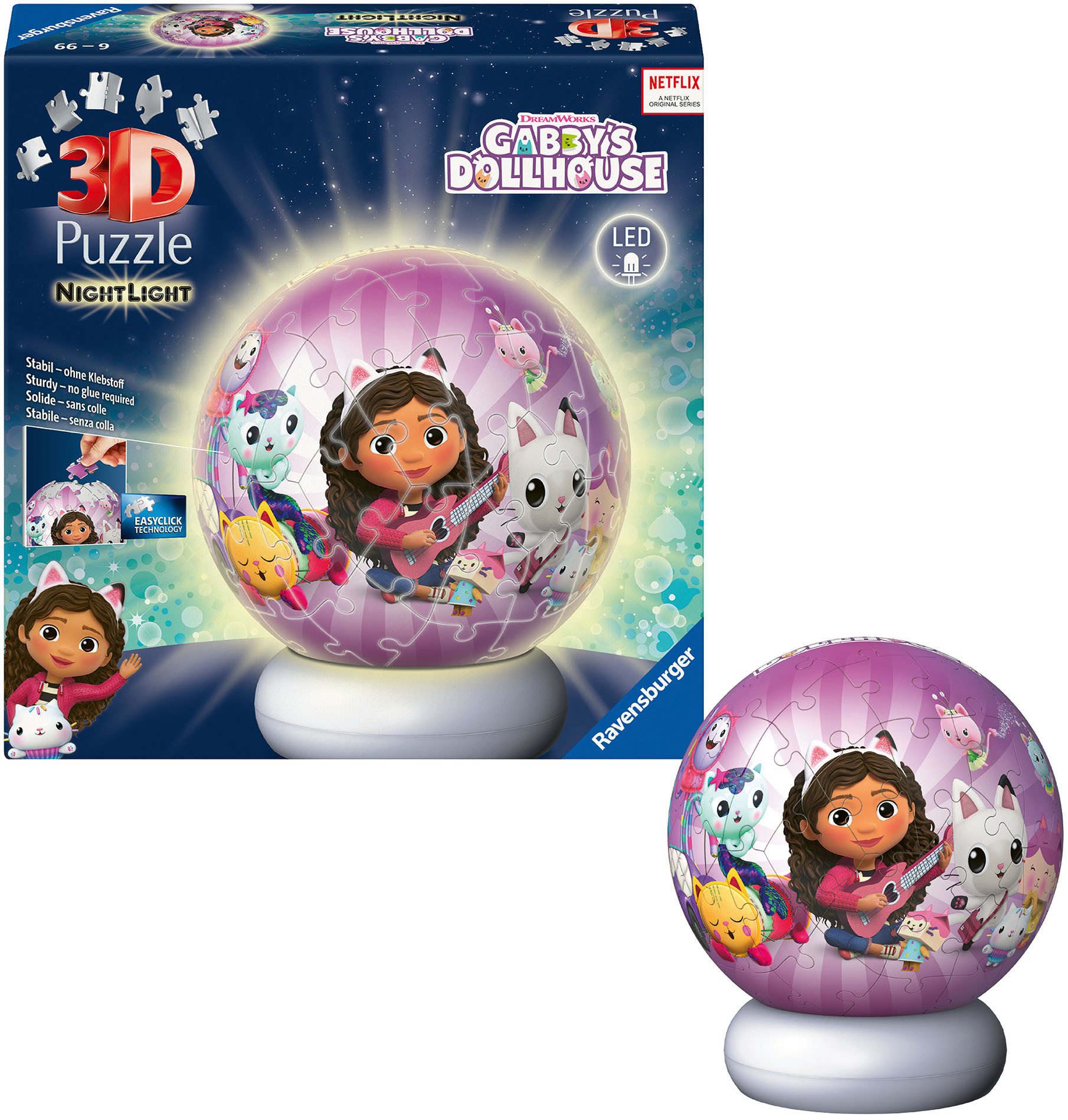 Ravensburger Puzzleball Nachtlicht Gabby's Dollhouse, 72 Puzzleteile, beleuchtet