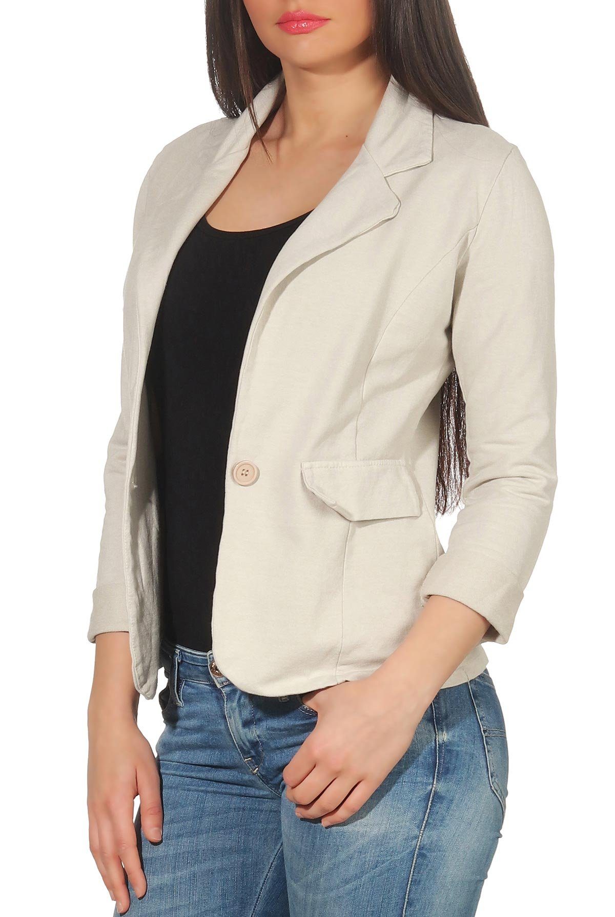 malito more than fashion Jackenblazer malito Damen Blazer in Unifarben, Kurzjacke mit Knopf, Jersey Sakko Sweatjacke in Blazerform Slimfit