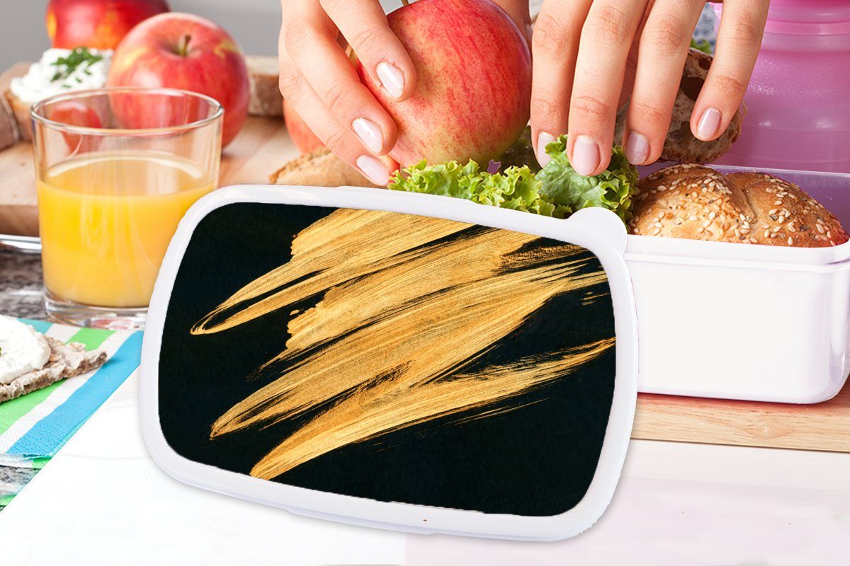 MuchoWow Lunchbox Gold - Farbe - Abstrakt, für weiß Streifen Kinder für - Brotbox Erwachsene, Mädchen Luxus und Brotdose, (2-tlg), und Kunststoff, - Jungs