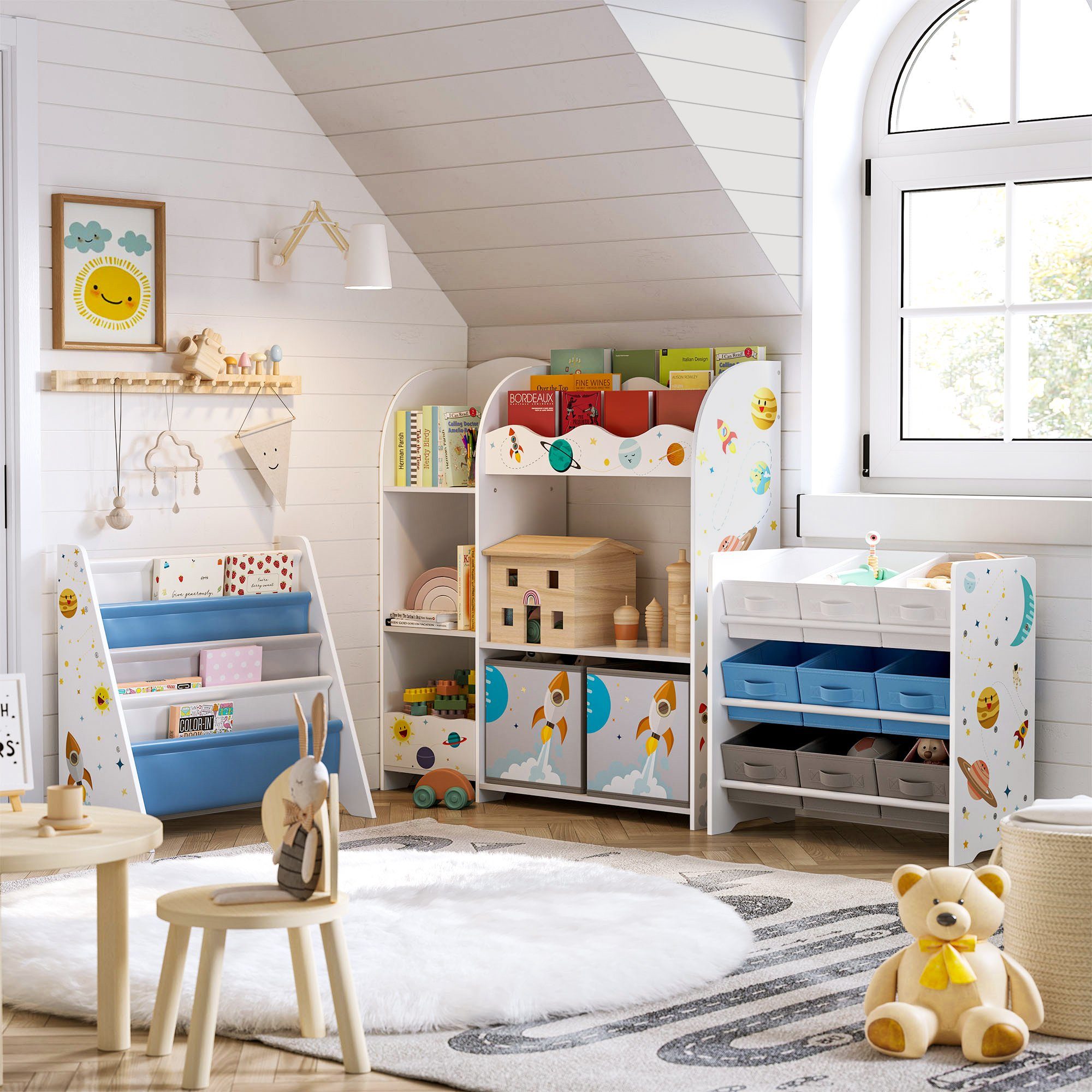 SONGMICS Spielzeugtruhe Bücherregal Kinder, Kinderregal für Bücher, Spielzeugregal, mit 2 Boxen, für Spielzimmer, Kinderzimmer, Wohnzimmer – Bild 3 von 5
