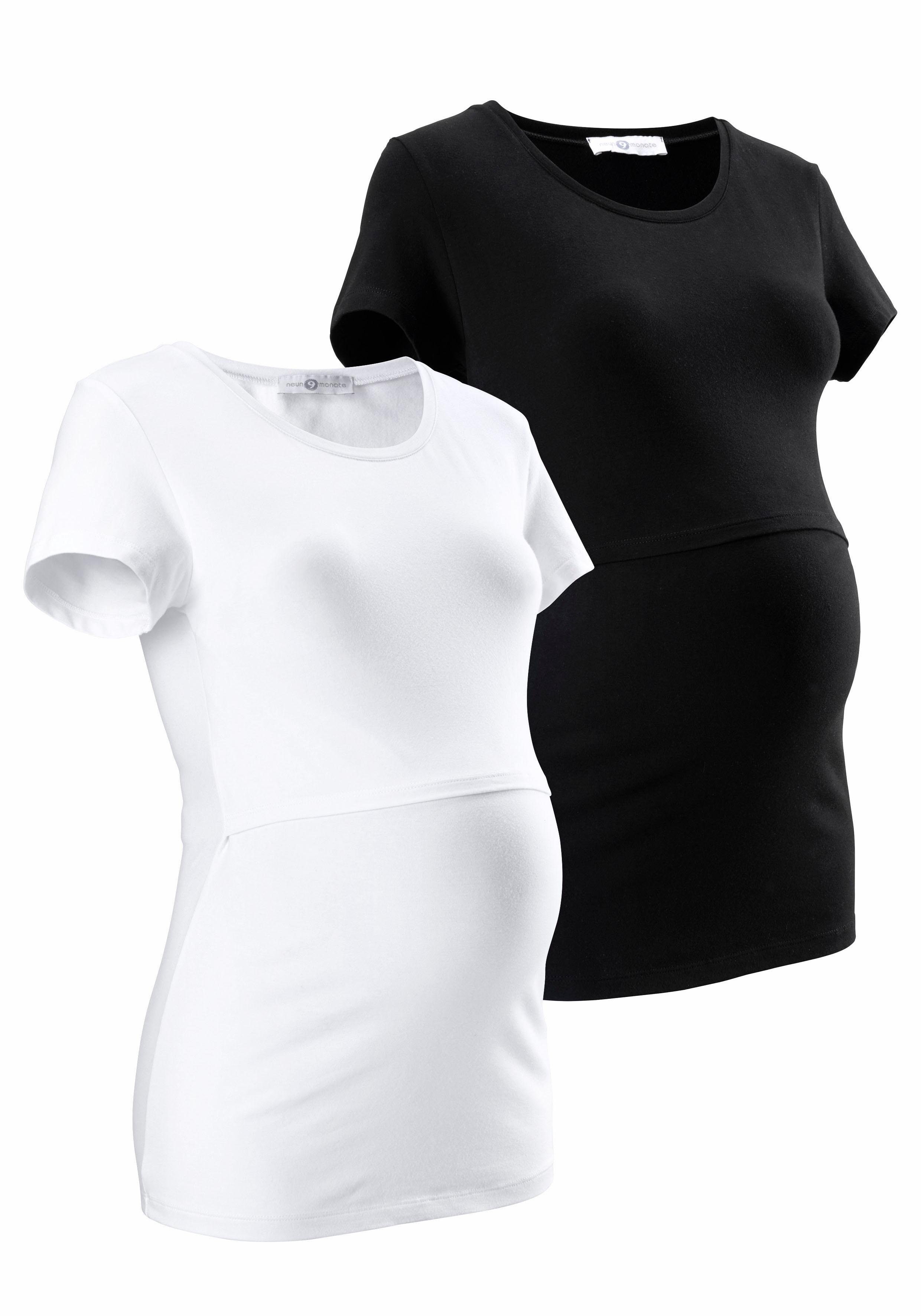 Neun Monate Umstandsshirt, 2er Pack T-Shirts für Schwangerschaft und Stillzeit (Packung, 2-tlg) kurzärmelig, figurbetonte Passform, unifarben, Rundhalsausschnitt
