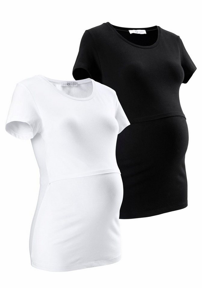Neun Monate Umstandsshirt, 2er Pack T-Shirts für Schwangerschaft und Stillzeit (Packung, 2-tlg., 2) kurzärmelig, figurbetonte Passform, unifarben, Rundhalsausschnitt