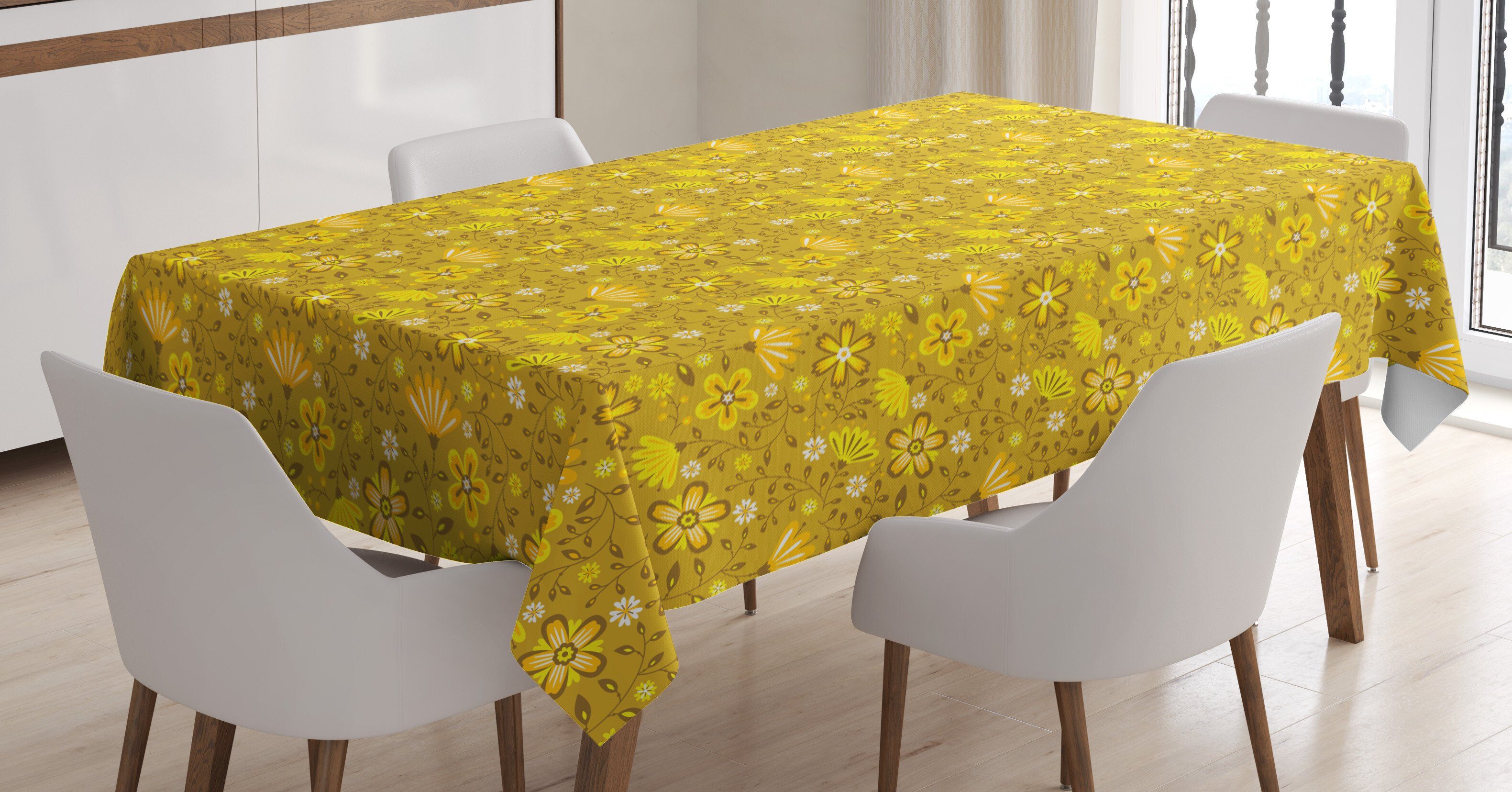 Abakuhaus Tischdecke Farbfest Waschbar Für den Außen Bereich geeignet Klare Farben, Botanisch Aster Daisy Blüten Blatt