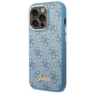 Guess Handyhülle Guess Apple iPhone 14 Pro Max Hard Case 4G Vintage Gold Logo Blau