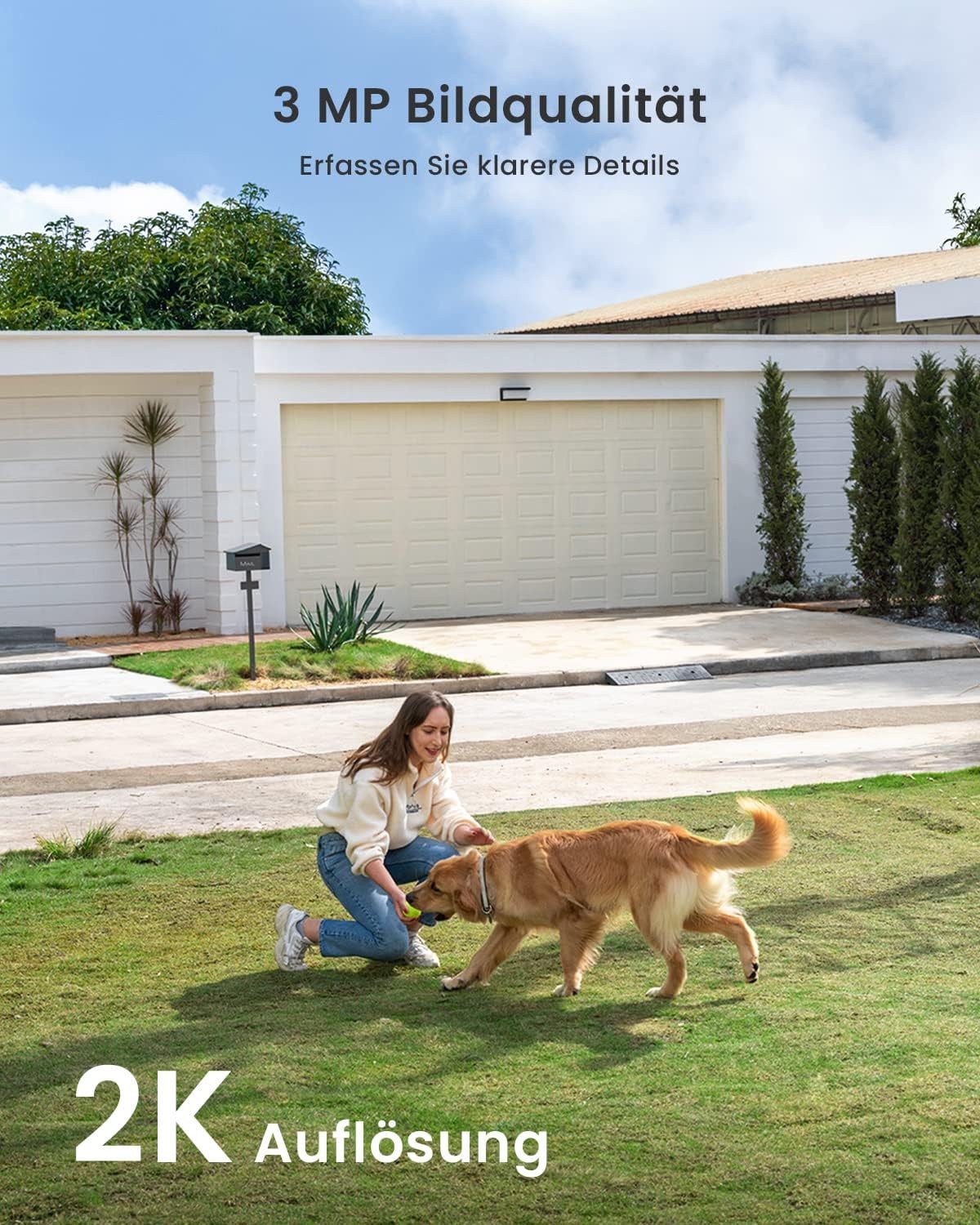 Topcony Überwachungskamera 3MP Überwachungskamera Außen/InnenAkku (Aussen, Außen/Innen, Außenbereich, drinnen, 2K Kamera Überwachung Kabellos WLAN Aussen IP Kamera Outdoor, 1-tlg., mit PIR Bewegungsmelder 2-Wege-Audio Farbige Nachtsicht Wasserdicht, Cloud/Memory Card Storage Alex 2,4 GHz)