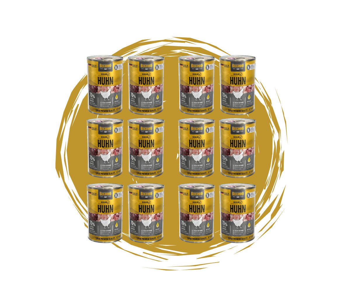 Belcando Baseline Huhn - getreidefreies Nassfutter mit Distelöl 2x6x400g, Nassfutter für: Hunde