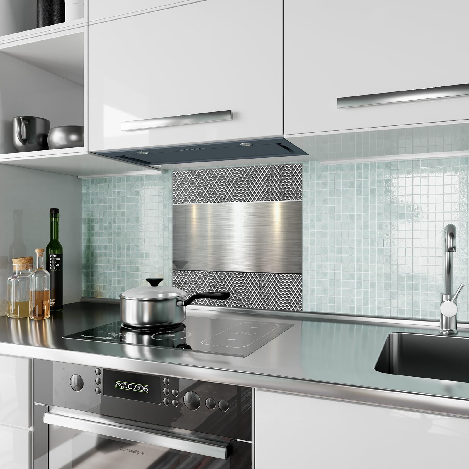 Primedeco Küchenrückwand Spritzschutz Glas Poliertes Metall günstig online kaufen