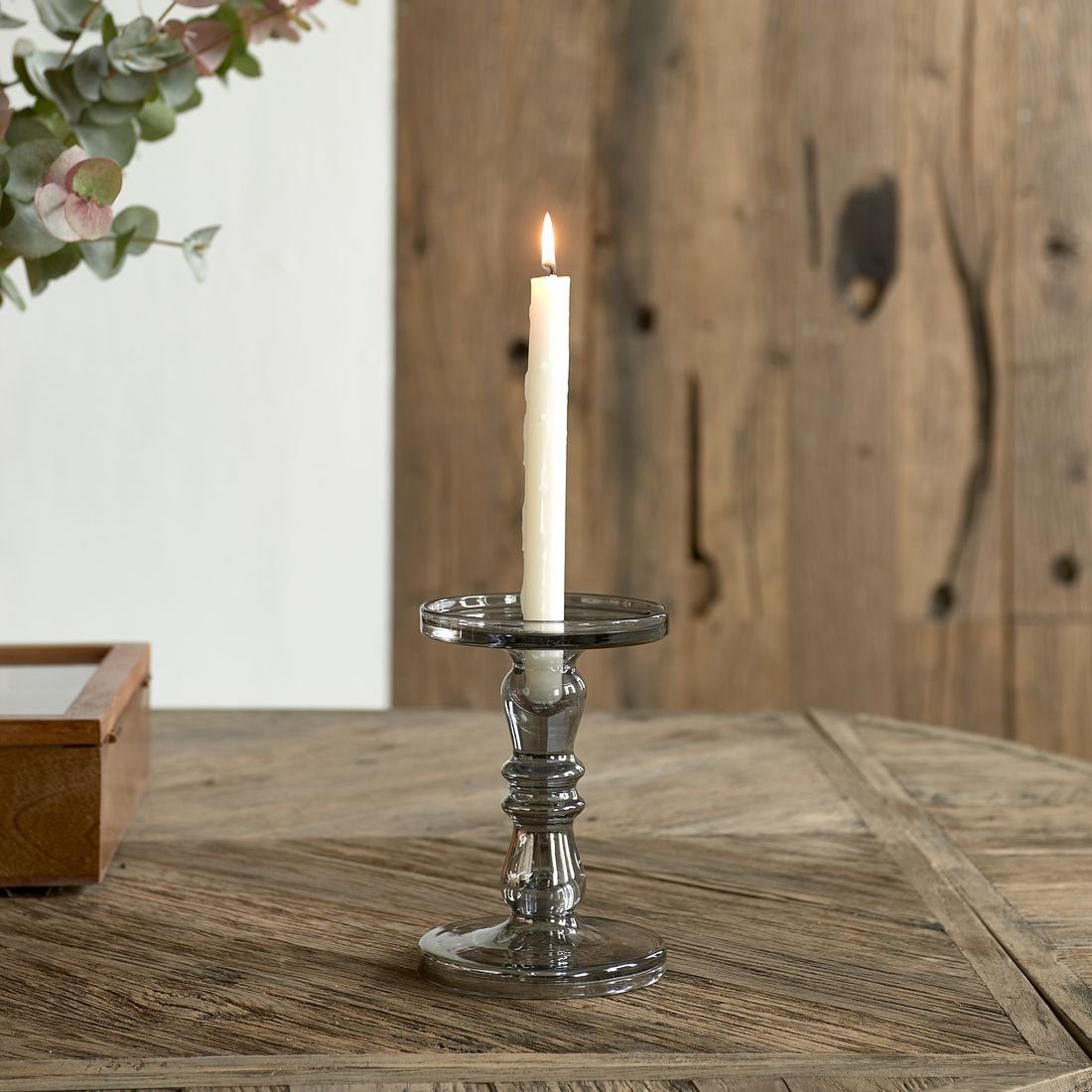 Kerzenhalter Candle Sandila für Holder grau Maison und Stumpen- Stabkerze M Rivièra Glas