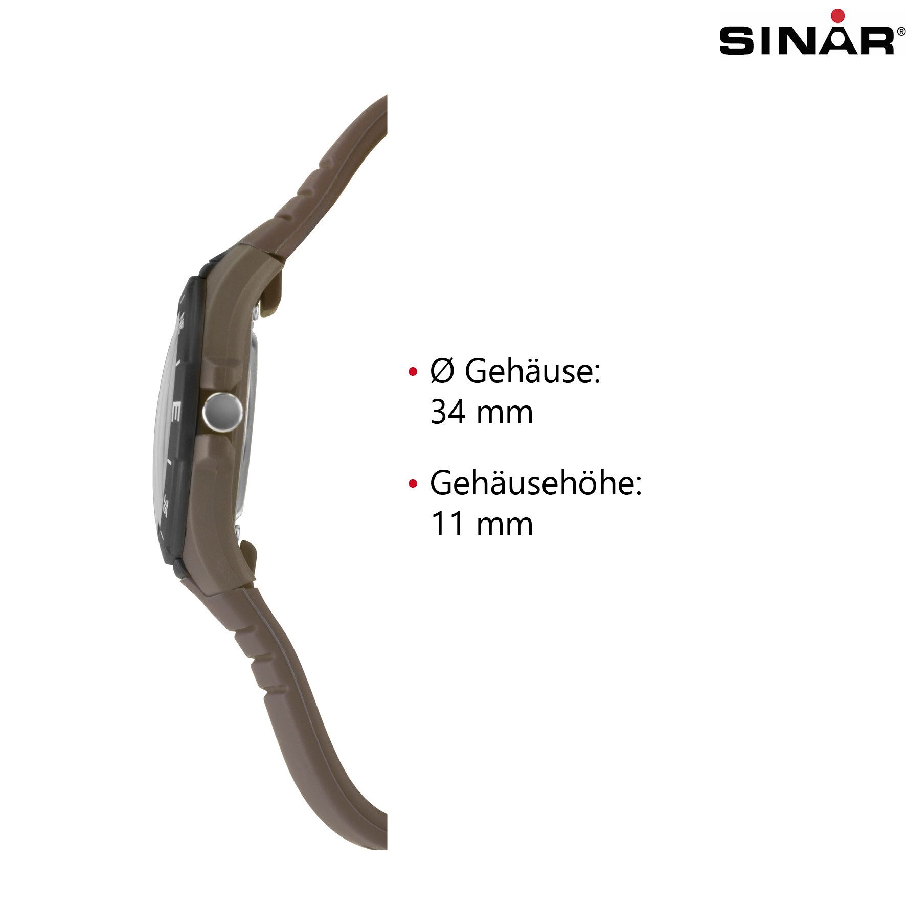 SINAR Quarzuhr XB-23 Jugenduhr Sportuhr Silikonband 10 bar, analog sportlich modern Geschenkidee Jugend Kids Ø 34 mm