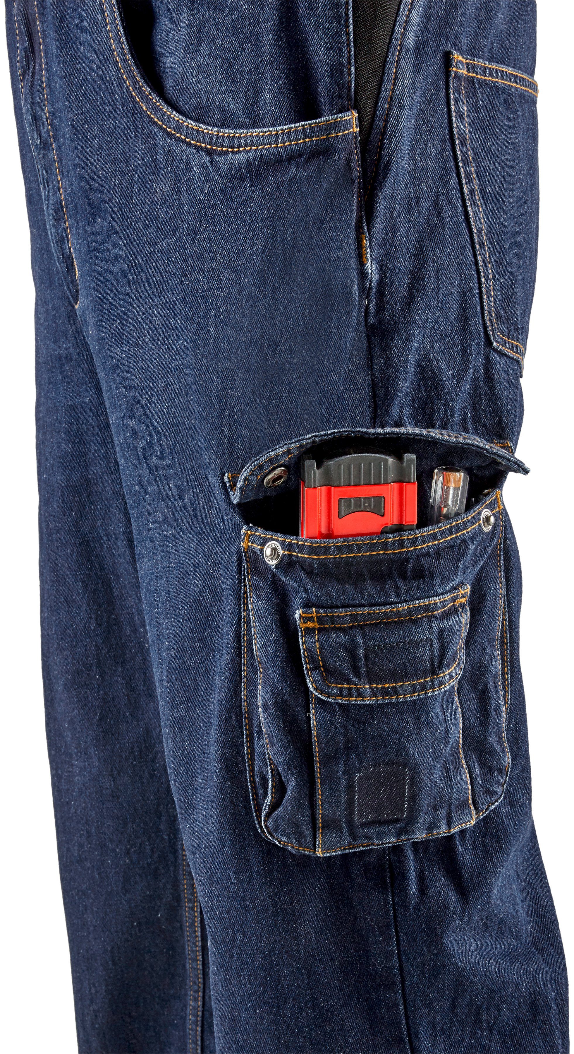 Baumwolle, mit dehnbarem comfort Jeans 100% langlebig fit) robuster und Latzhose Worker Country 11 strapazierfähig Jeansstoff, (aus Taschen, Northern Bund,