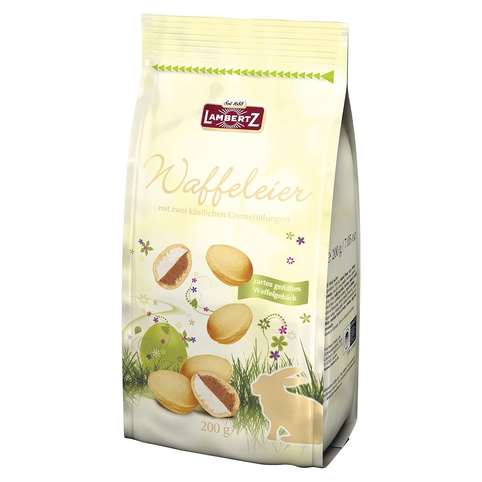 Lambertz Schokolade, Lambertz Waffeleier unschokoliert Kakao und Vanillecremefüllung 200g