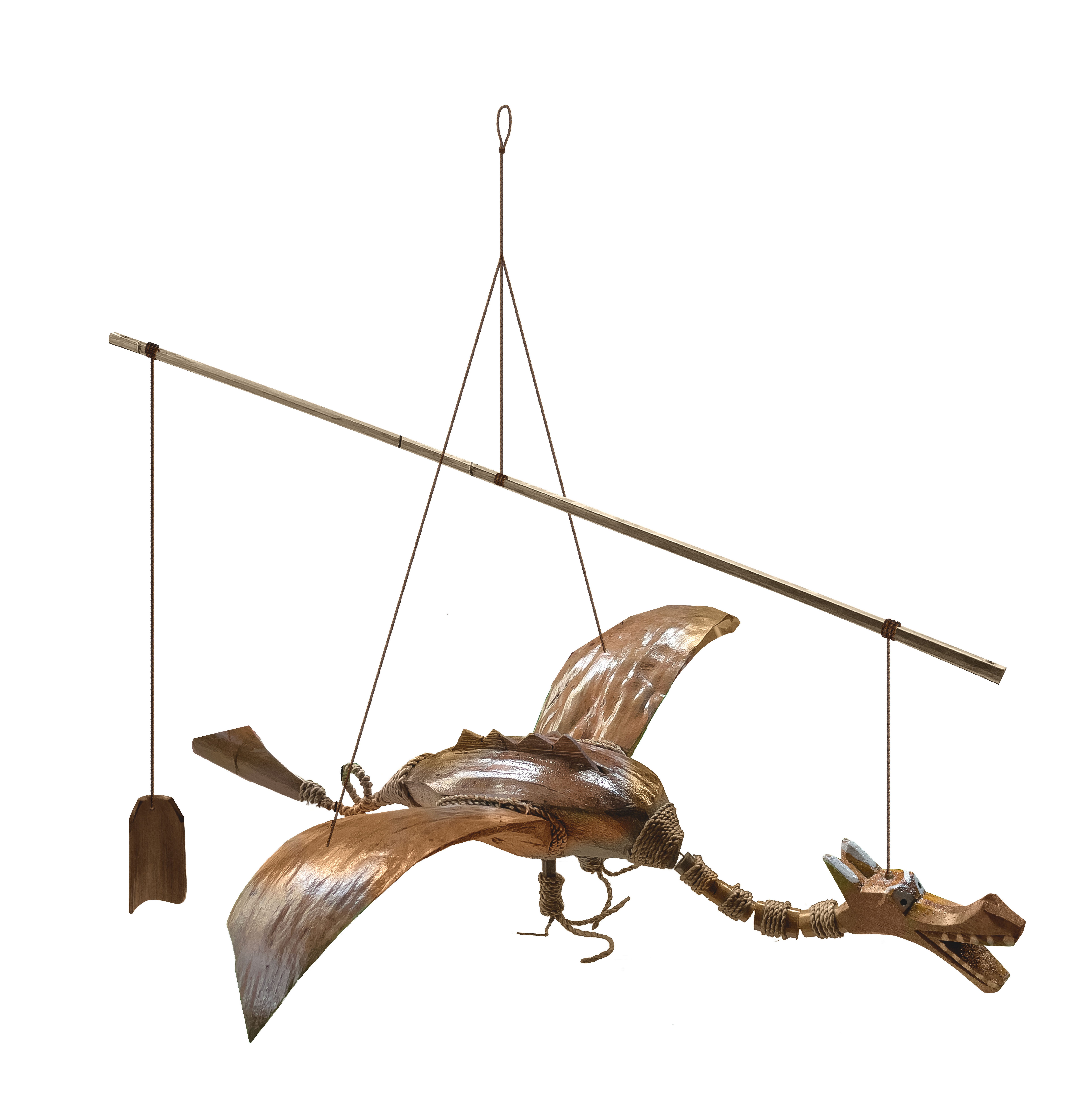 WORU Windspiel Windspiel Drache aus Kokosnuss – Handarbeit 70 cm Gartendeko