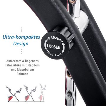 BlingBin Heimtrainer X-Bike faltbares Fitnessfahrrad Indoor Cycling (mit Traningscomputur und Expanderbänder, mit 10 Widerstandsstufen), Trainingscomputer mit LCD-Anzeige